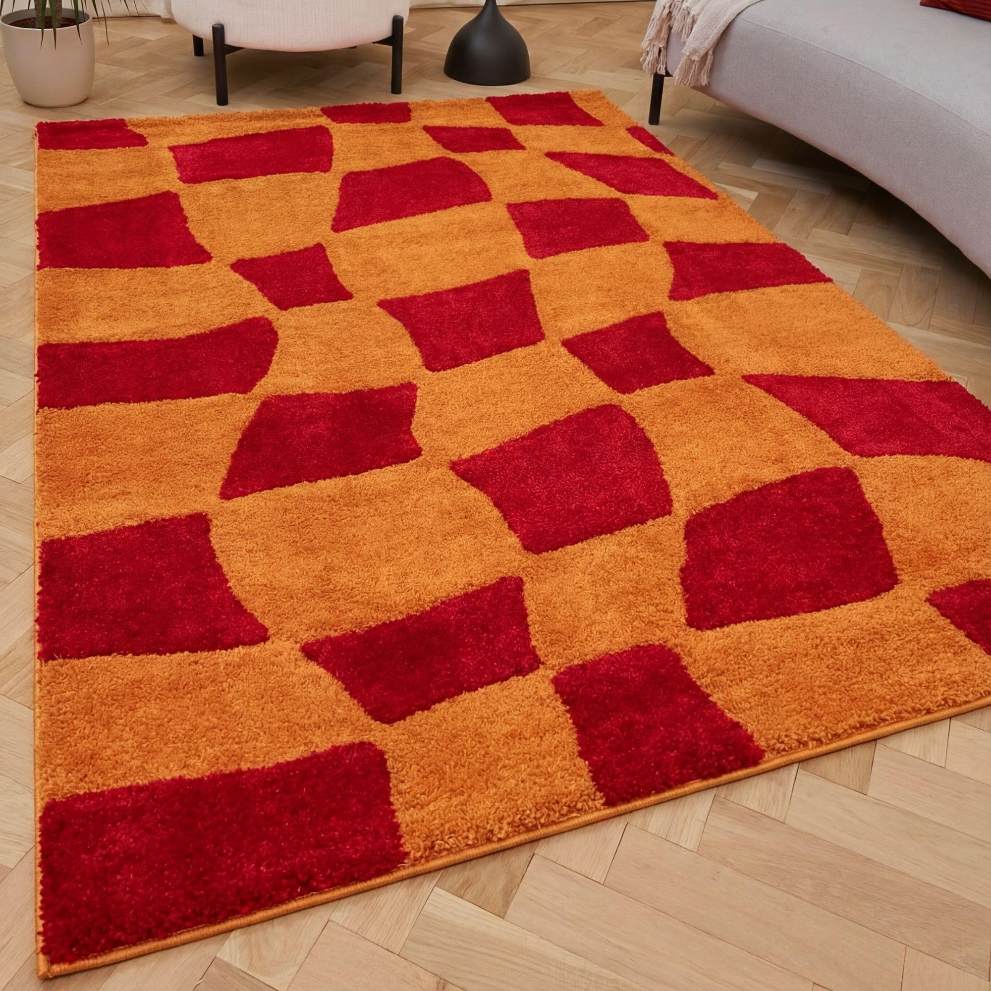 The Rugs Red Joli Cheque Soft & Dense Pile Living Room & Bedroom Rug In | Size: 200Cm X 290Cm