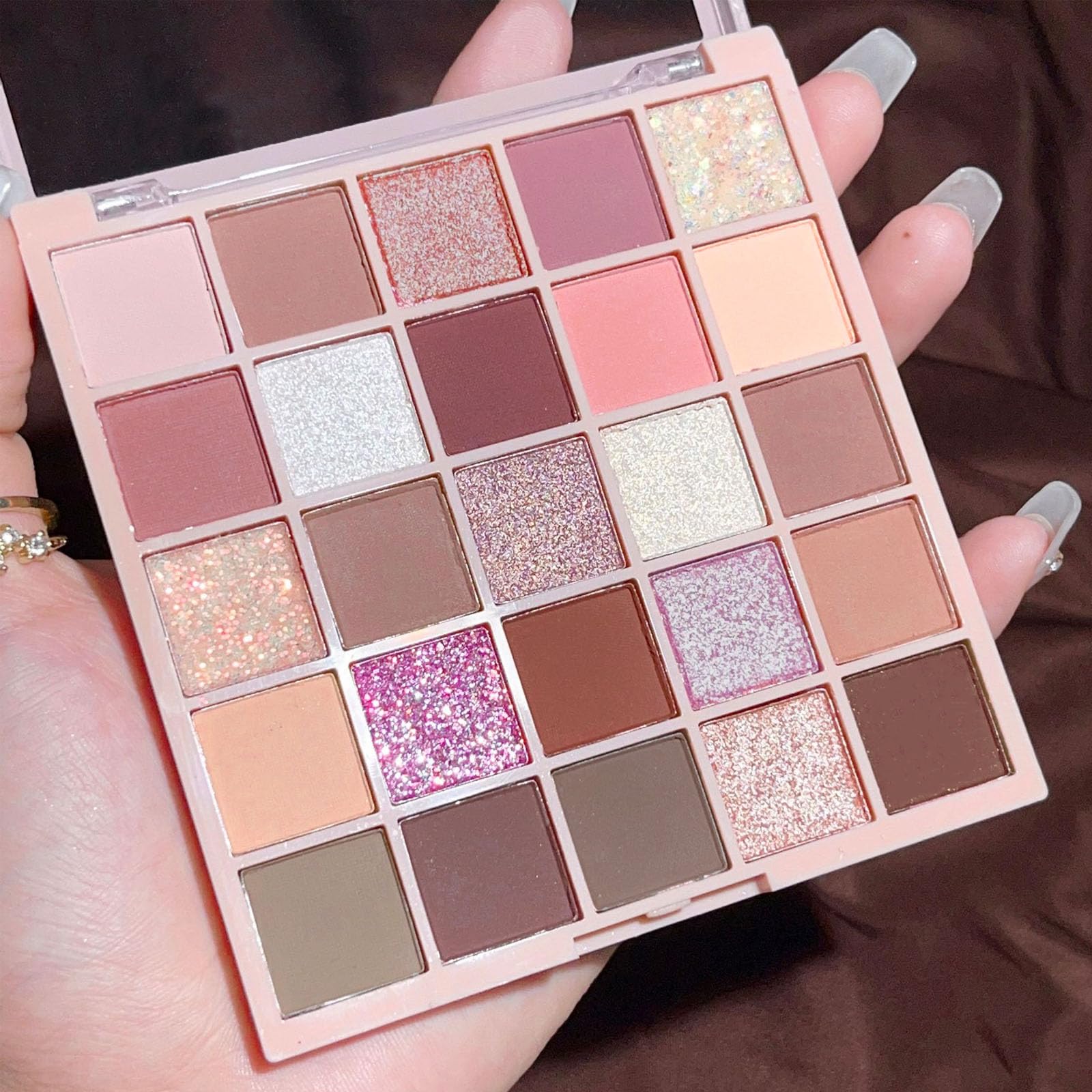 Pink Eyeshadow Palette, Nude Make-Up Palettes Shimmer Glitter Eye Shadow Pallets for Women Matte Make up Shades Palette Set - Image 4