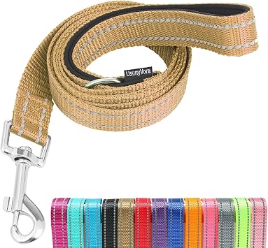 Reflective Nylon Dog Leash for Walking,Strong Dog Leash with Padded Handle for Small and Medium Dogs,6 FT,Camel
