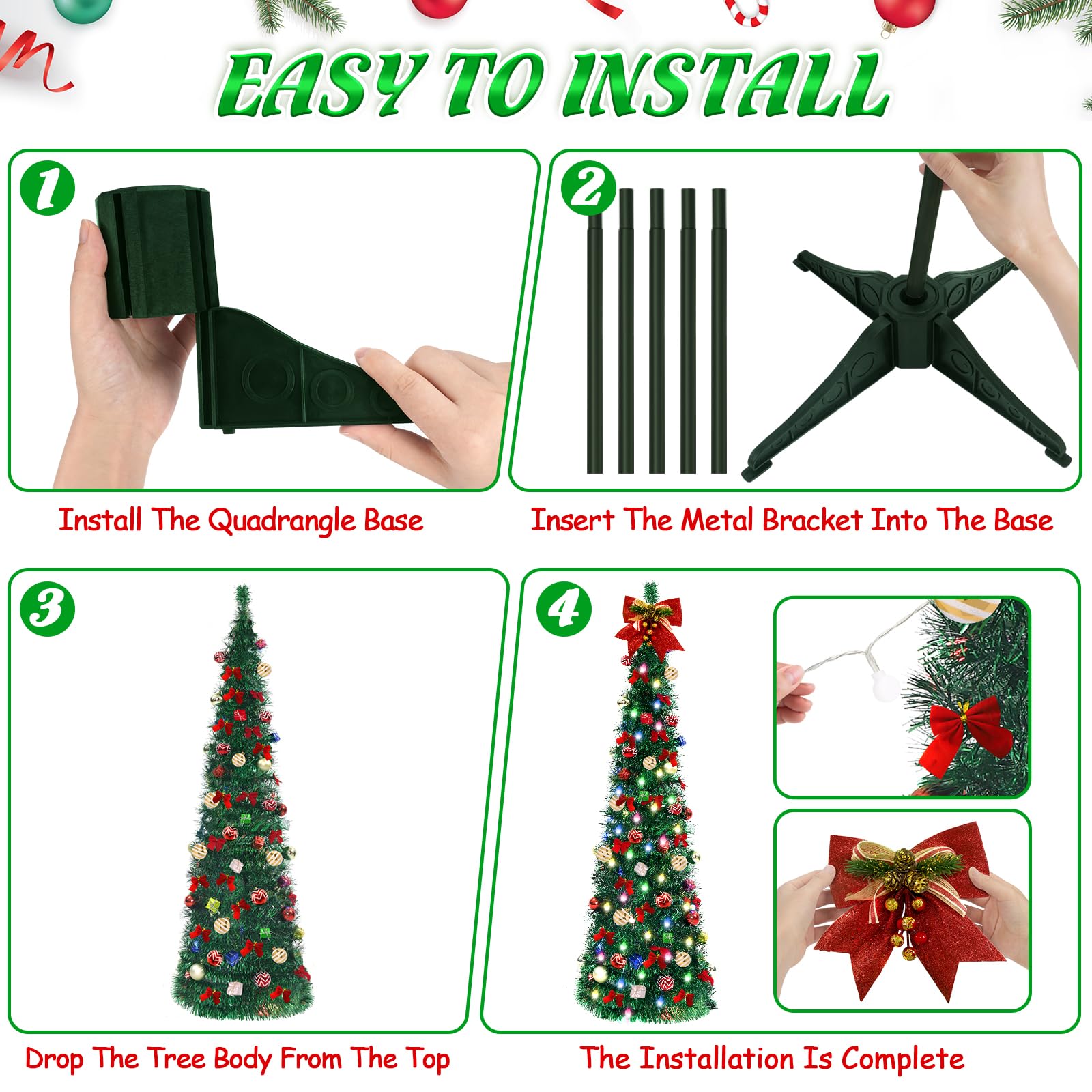 FHOZGECY Pop Up Christmas Tree, 5FT Collapsible Christmas Tree
