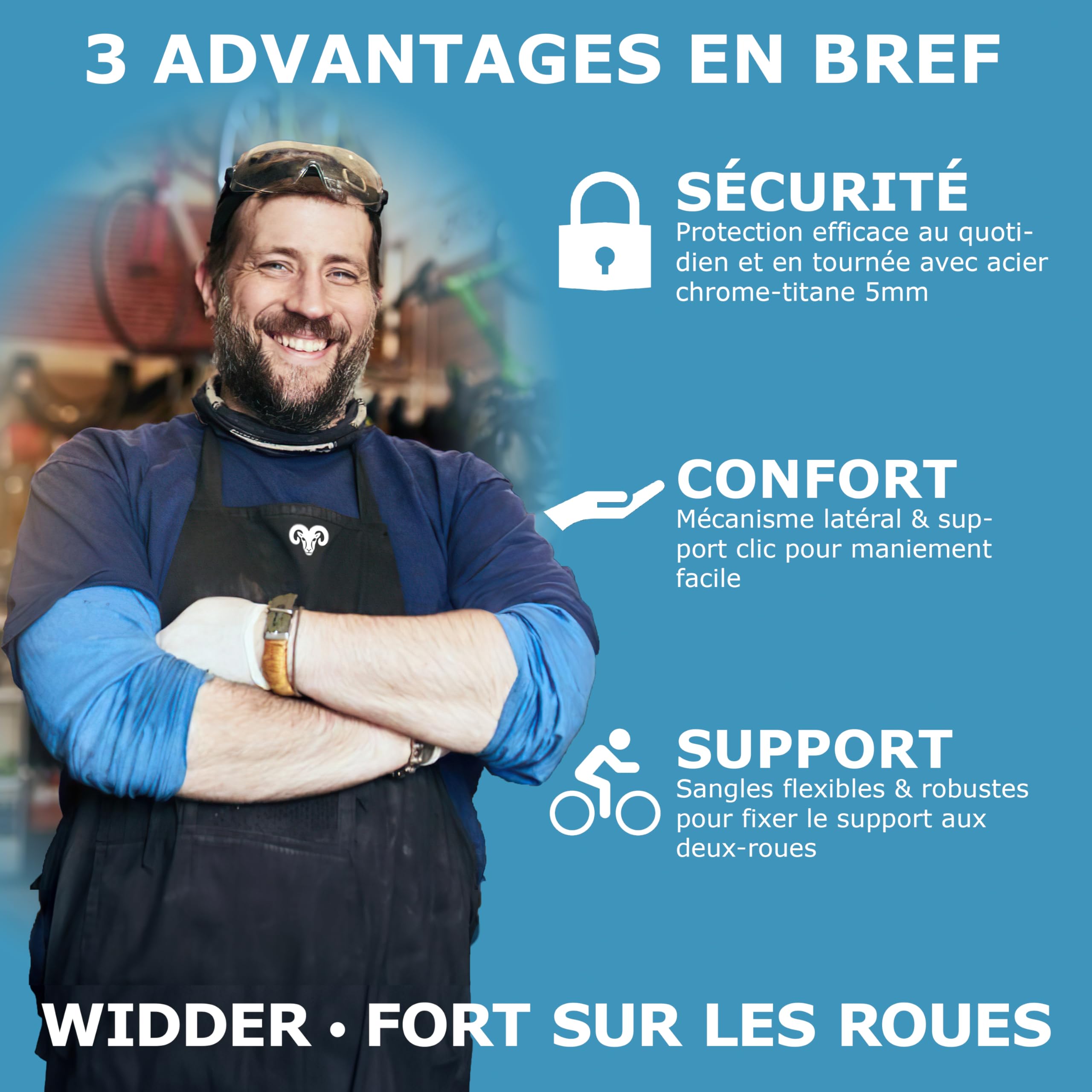 Widder Antivol pliant vélo extrêmement sûr [Acier titane niveau 15] | Antivol vélo haute sécurité 99 cm avec clé [3x] & support – Antivol à maillons pour E‑bike, trottinette & velo