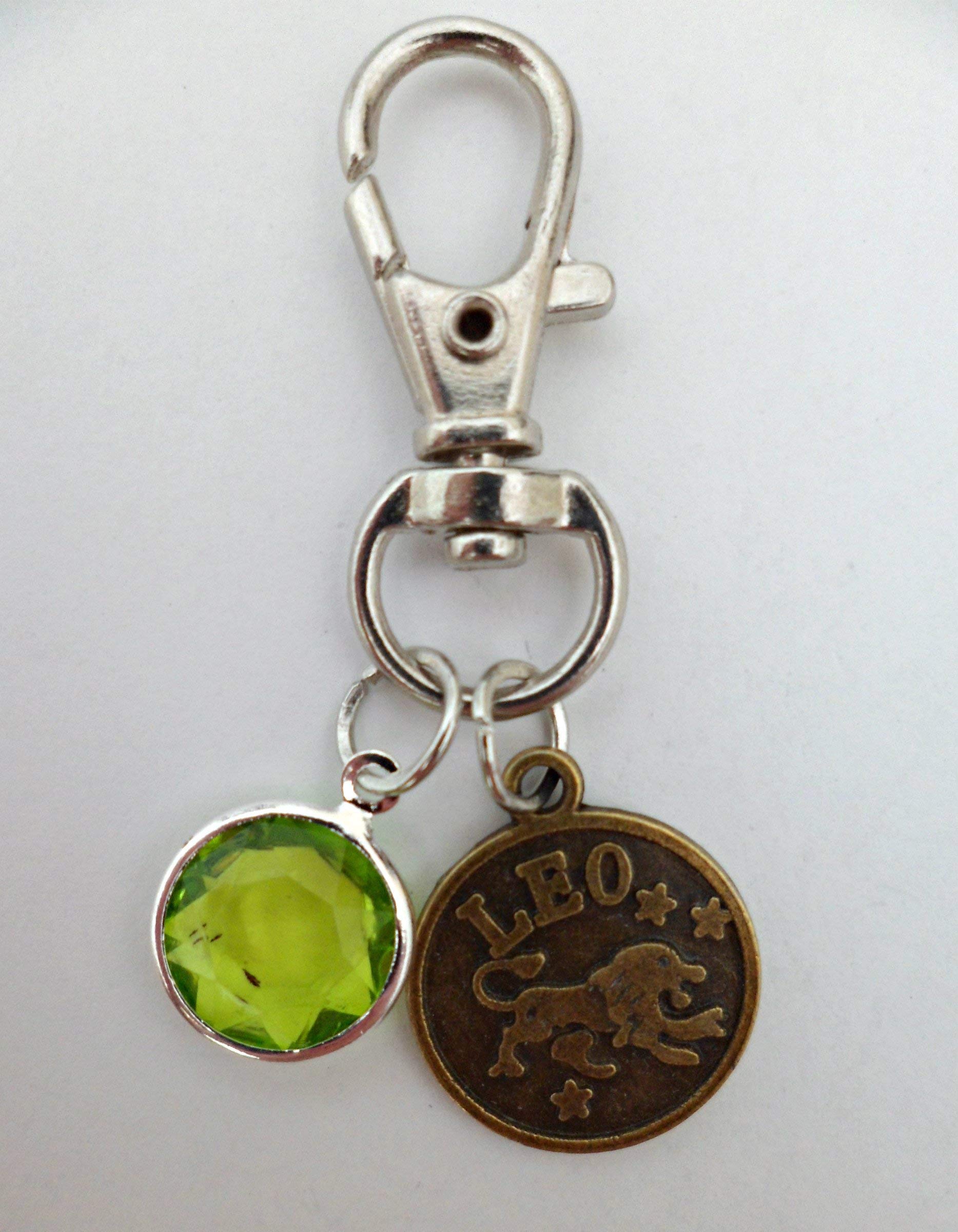 Zodiac Star Sign Birthstone Keyring Lobster Clasp August Peridot Leo