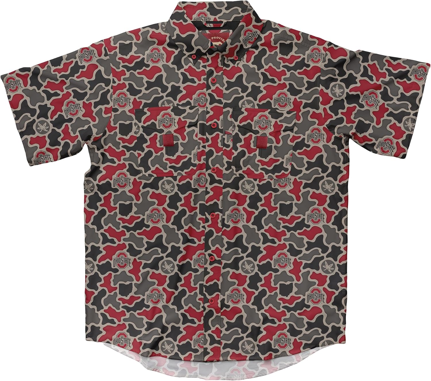 Amigo NCAA Mens Amigo Ohio State Buckeyes Licensed Camo El Campo Short Sleeve Button Up Field and Fish Shirt
