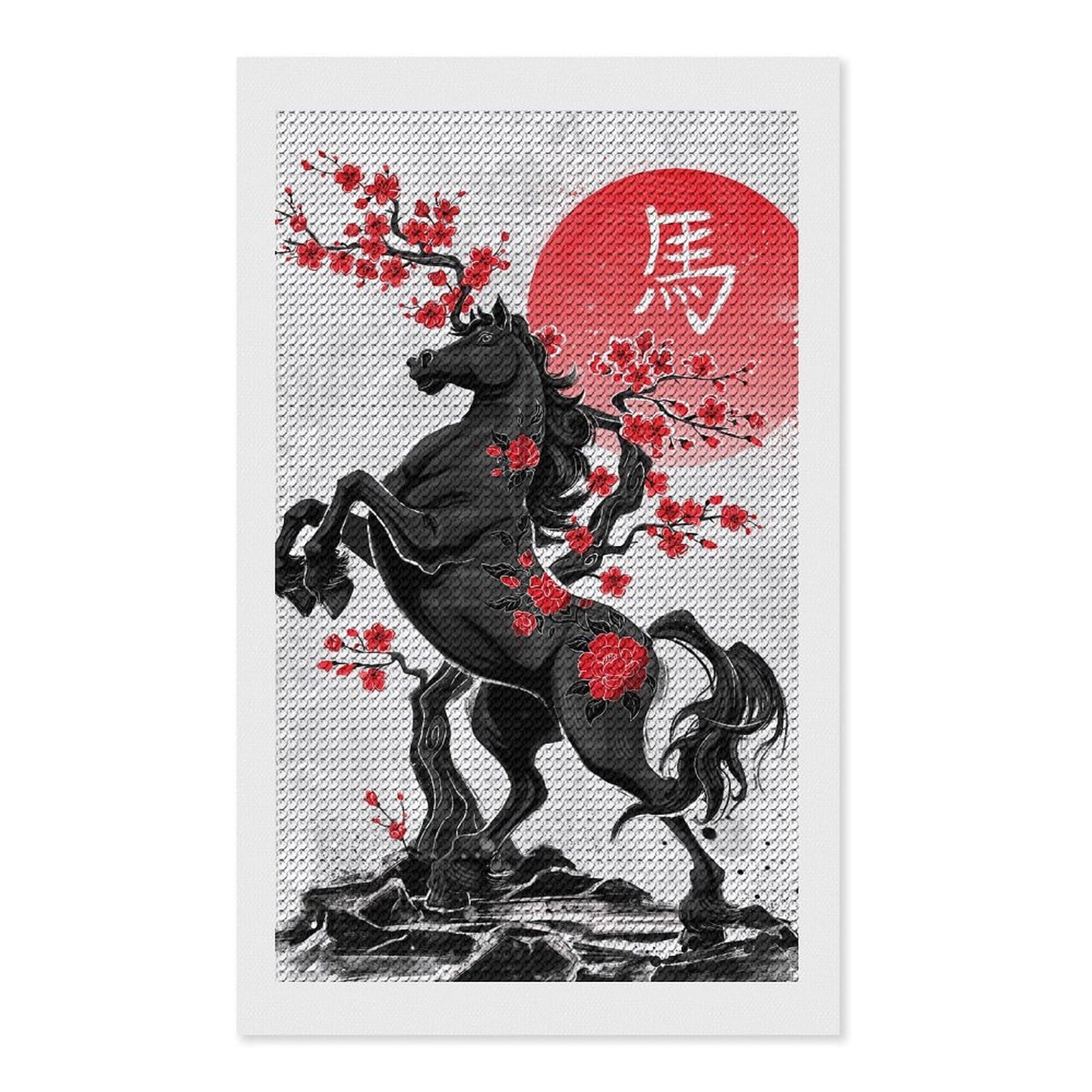 Junmoney Year of The Horse - Zodiac Diamond Painting Set 12"x20", Holiday Gift Idea, for Creative Relaxation, Fun Craft Experience, Vintage Style Decor