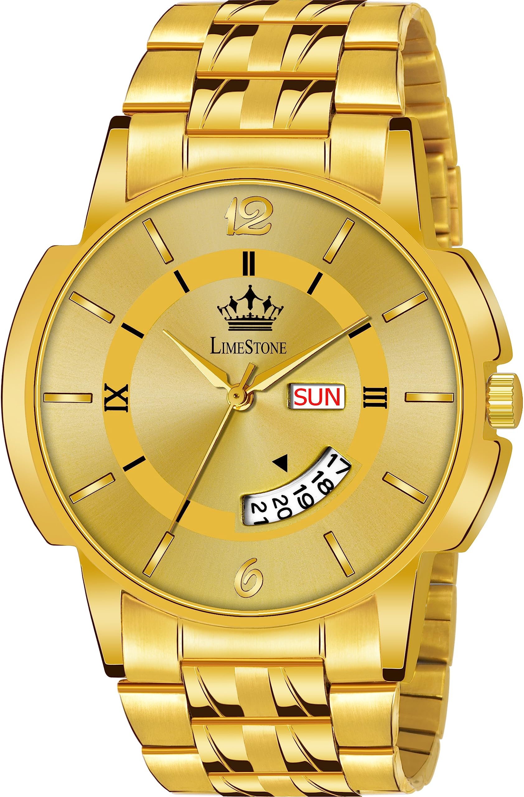 LIMESTONE Day & Date Original HMTS Gold Plated Adjustable HMTS Bracelet Quartz Analog Watch - for Mens (B0CCJ2RCDQ) Amazon Price History, Amazon Price Tracker