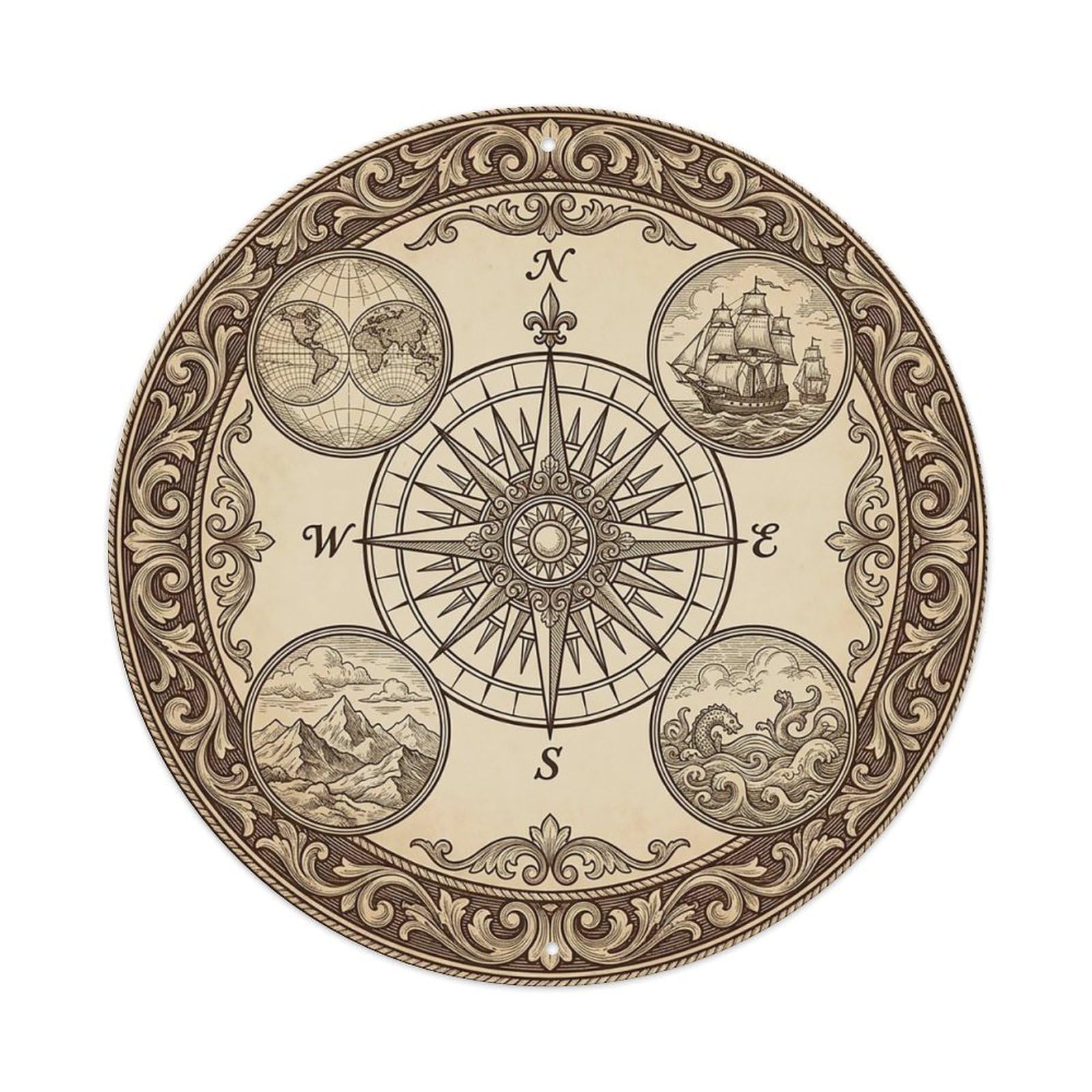 Vintage Nautical Compass World Map Porthole Legacy Metal Tin Sign