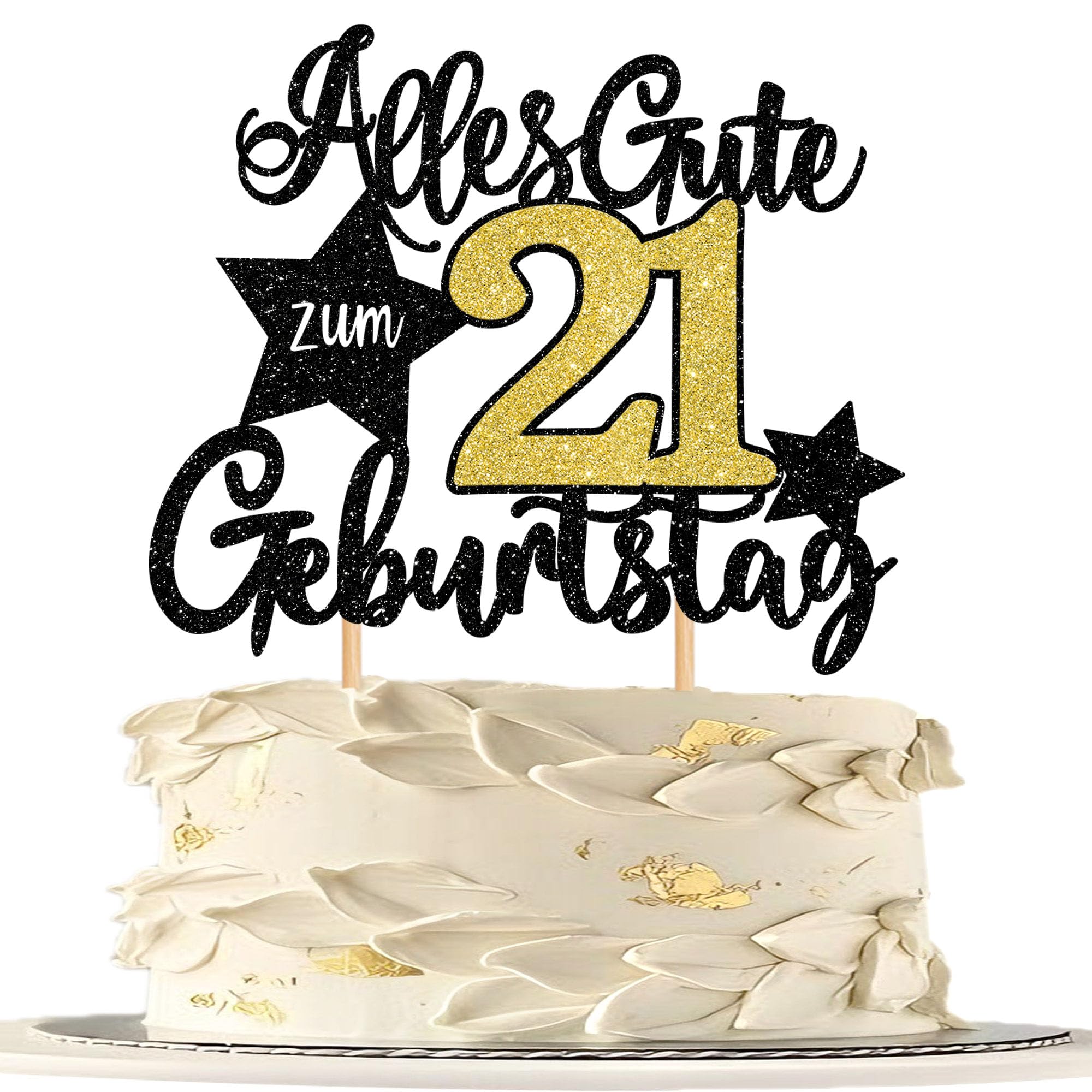 1 Stück 21st Geburtstag Tortendeko Alles Gute zum 21 Geburtstag Kuchen Deko Happy Birthday Cake Topper für 21st Jahrestag Party Kuchen Dekoration Schwarz Gold