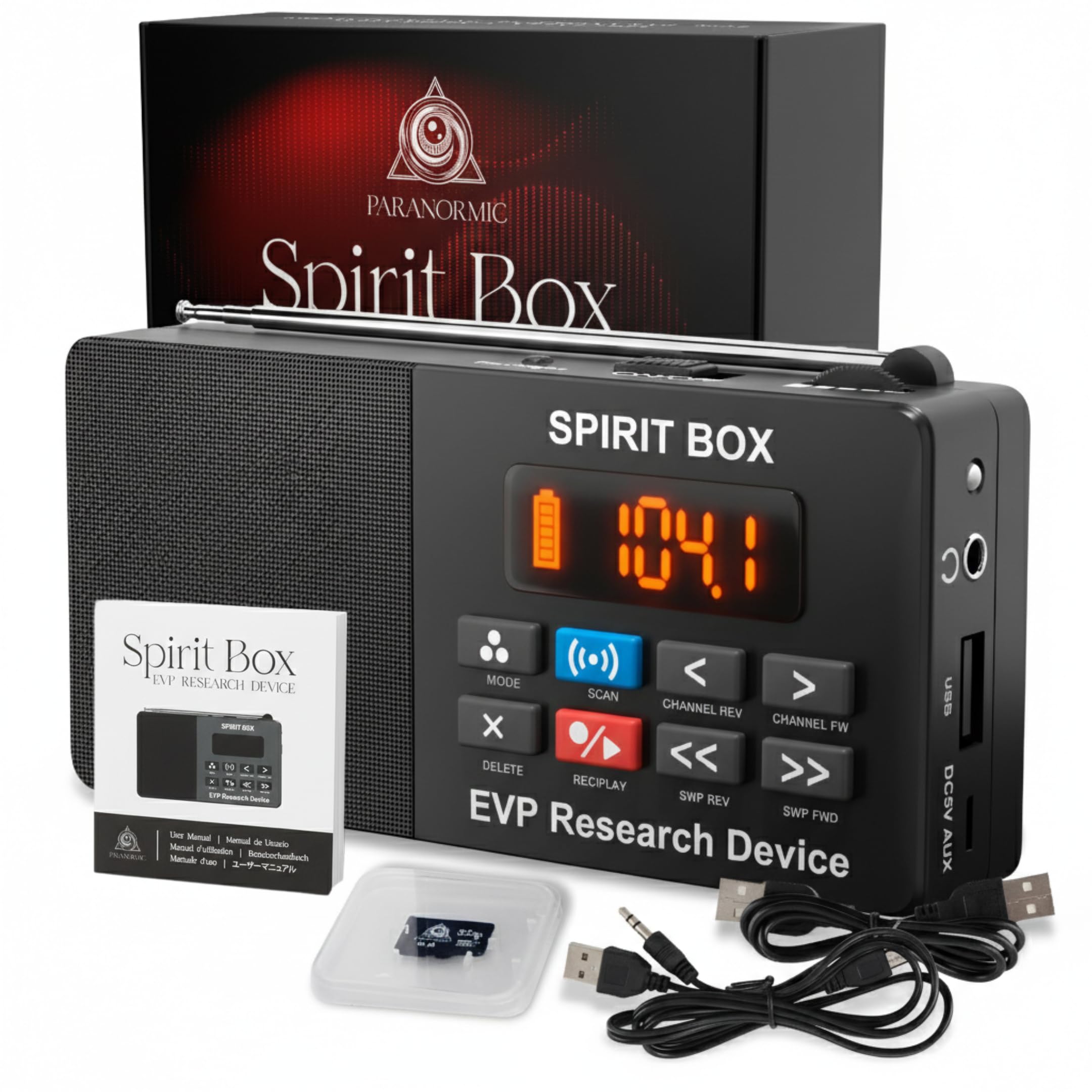 Spirit Box Kit – Compact Ghost Hunting Equipment with Fast Sweep & 6+ Hours Use of EVP Recording, 32GB Card Included