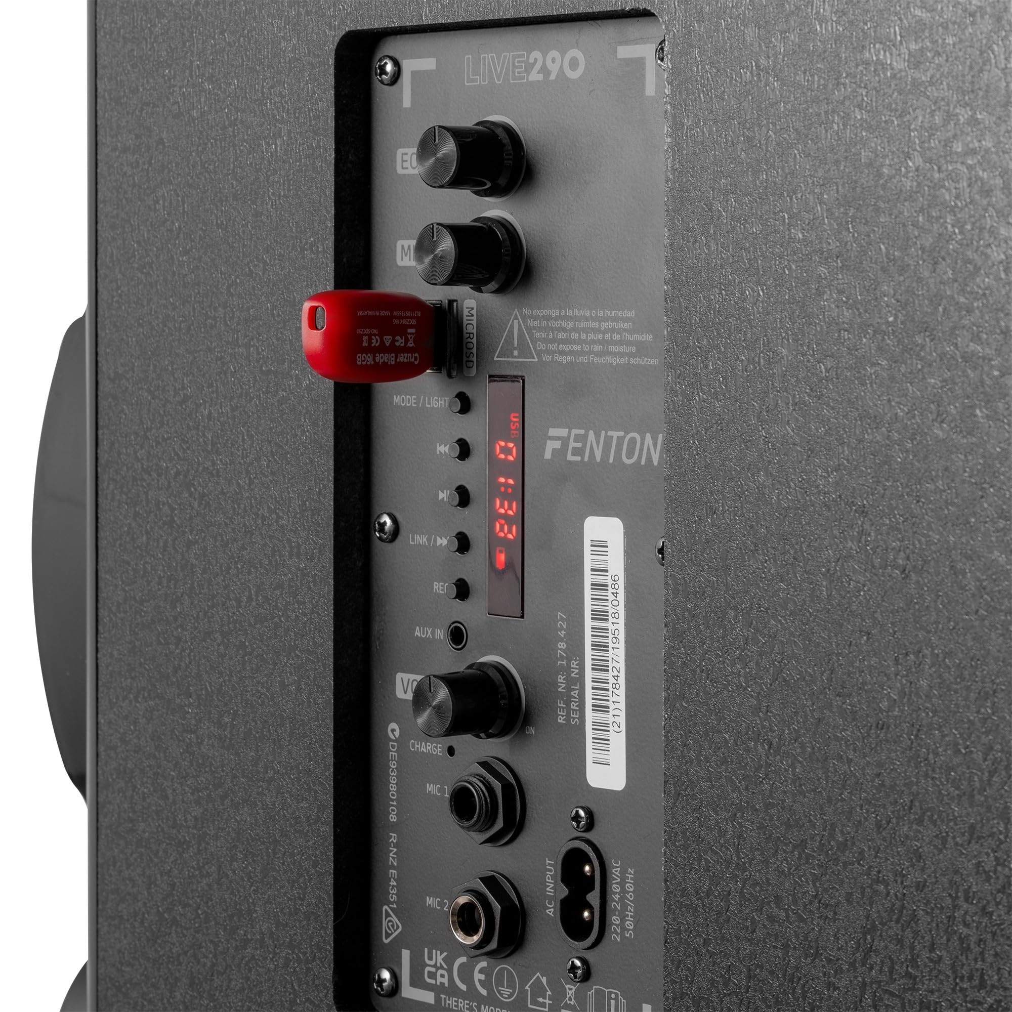Fenton LIVE290 Enceinte Karaoké Portable 2x8’’ avec Bluetooth - 300 Watts, 2 Micros, Boule Disco LEDs, Lecteur MP3, Autonomie 6H, Une Enceinte Idéale pour Les Soirées Disco avec Effets Lumineux