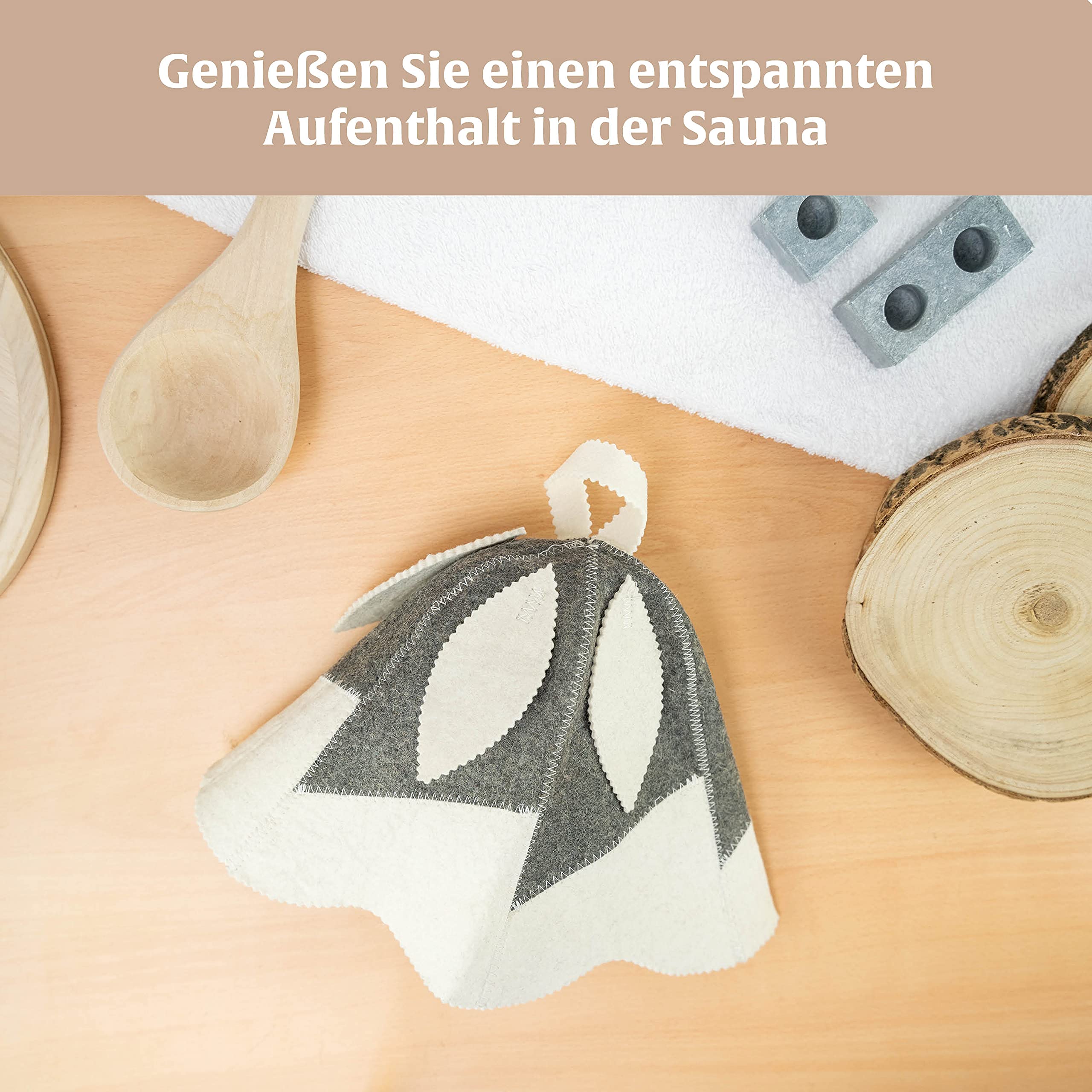 Chapeau de sauna en feutre 100% coton Motif grelots gris