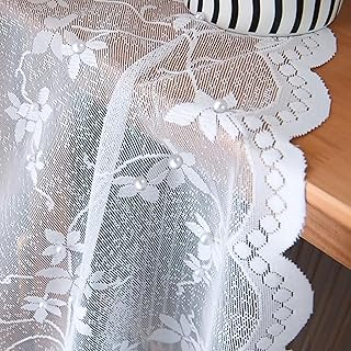 Lace Curtains 63 inch with Scalloped Edge & Floral Vine Design, Lace Sheer & Light Weight for Filtering & Privacy, Shimmering Pearly Decorations (55