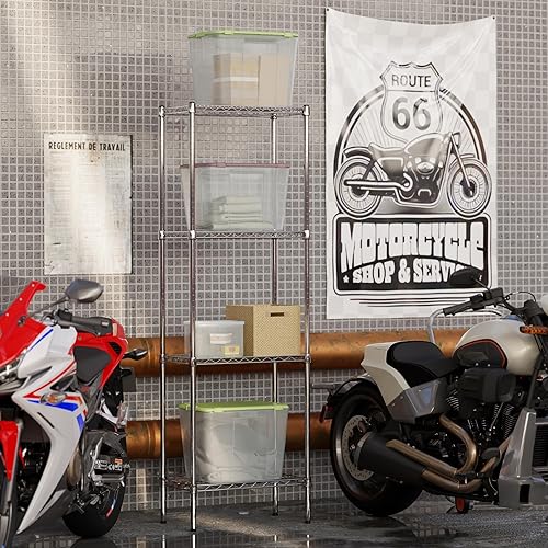 Kit de estantería de alambre cromado de 4 niveles de 14 pulgadas de profundidad x 24 pulgadas de ancho x 74 pulgadas de alto Unidad de estante de