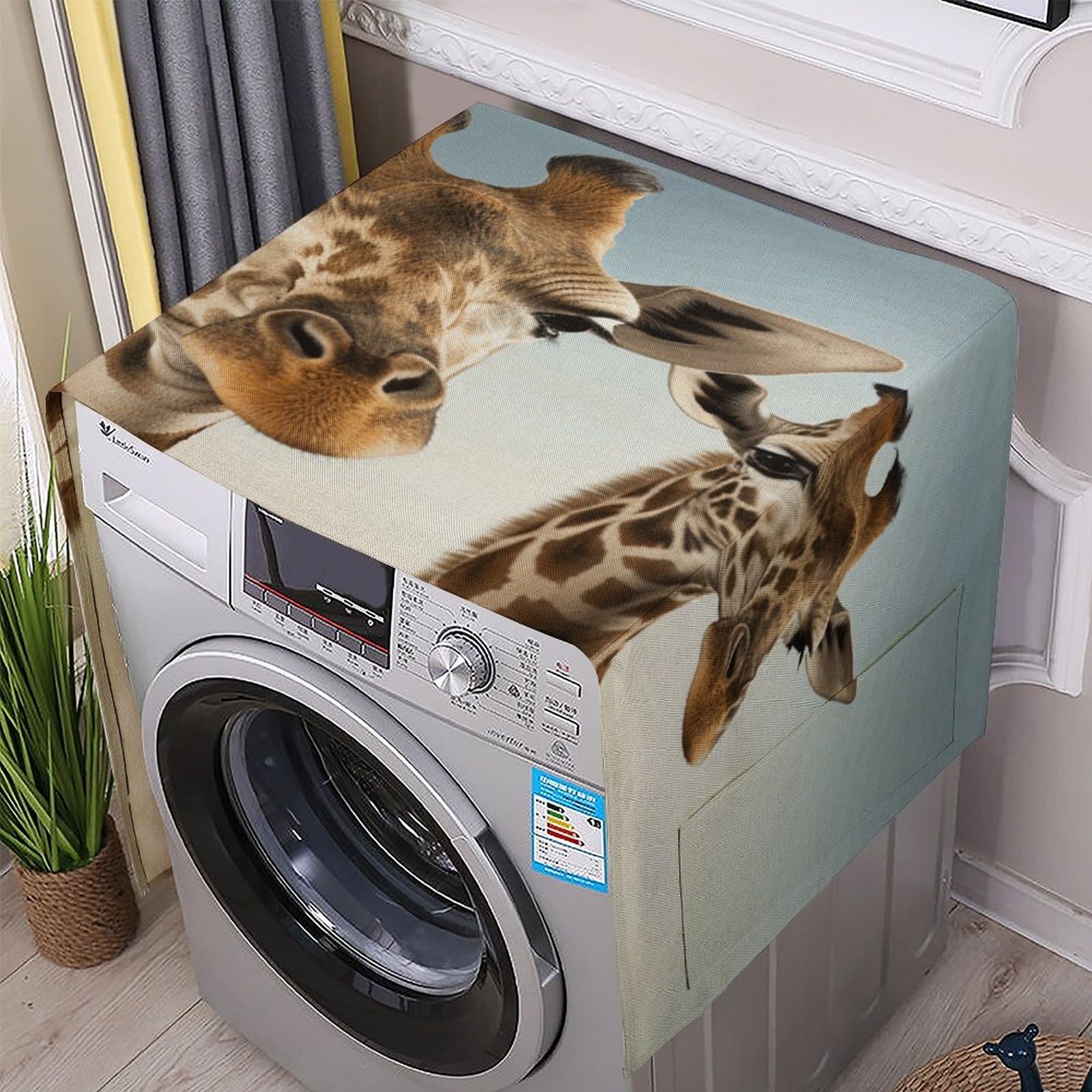 Fodpand White Washing Machine Cover For Top Load Dustproof Necks Of Giraffe Washer And Dryer Cover With Storage Pockets Household Appliance Covers Washable Top Protector Mat Pad For Laundry & Kitchen