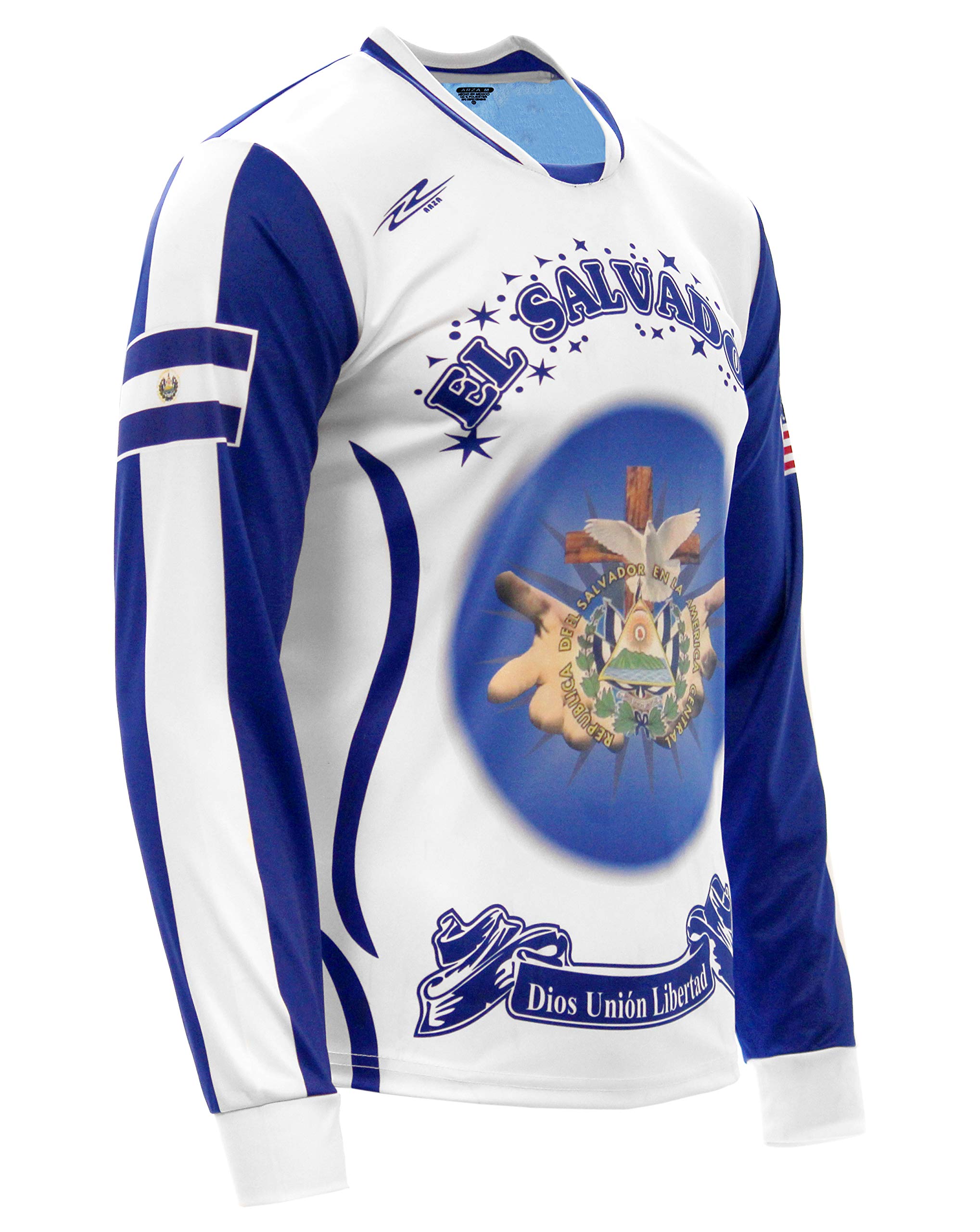 Men's Jersey El Salvador and USA Arza Design Long Sleeve White/Black (US, Alpha, Large, Regular, Regular, White)