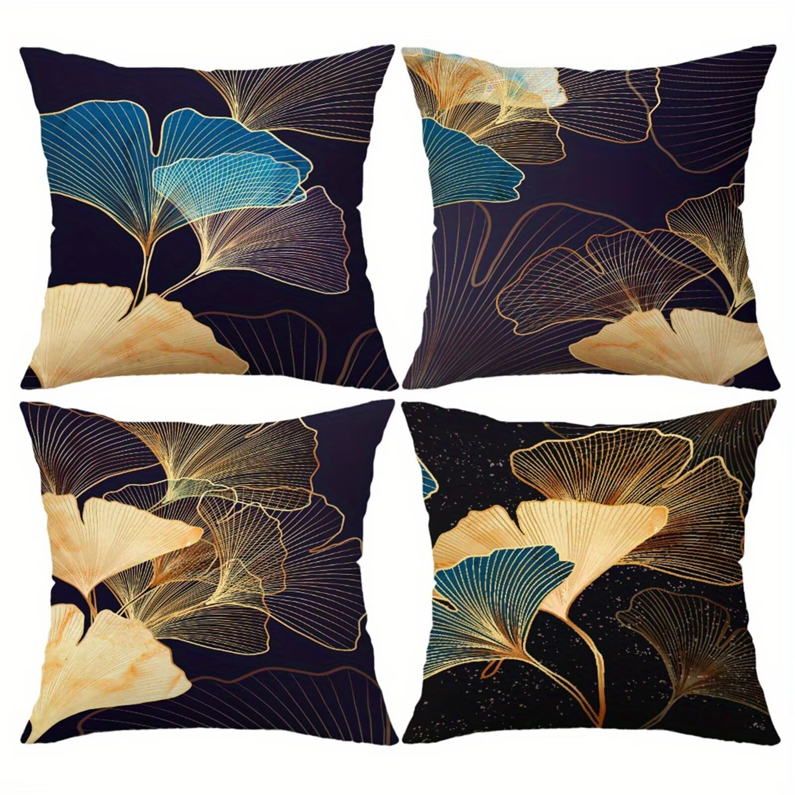 QiHon Cushion Covers 30x30 cm Set of 4 Brown Ginkgo Leaves Linen Square Pillow Cases 12x12 inch Modern Decorative Throw Pillow Covers for Sofa Couch Bedroom Home Office with Invisible Zipper