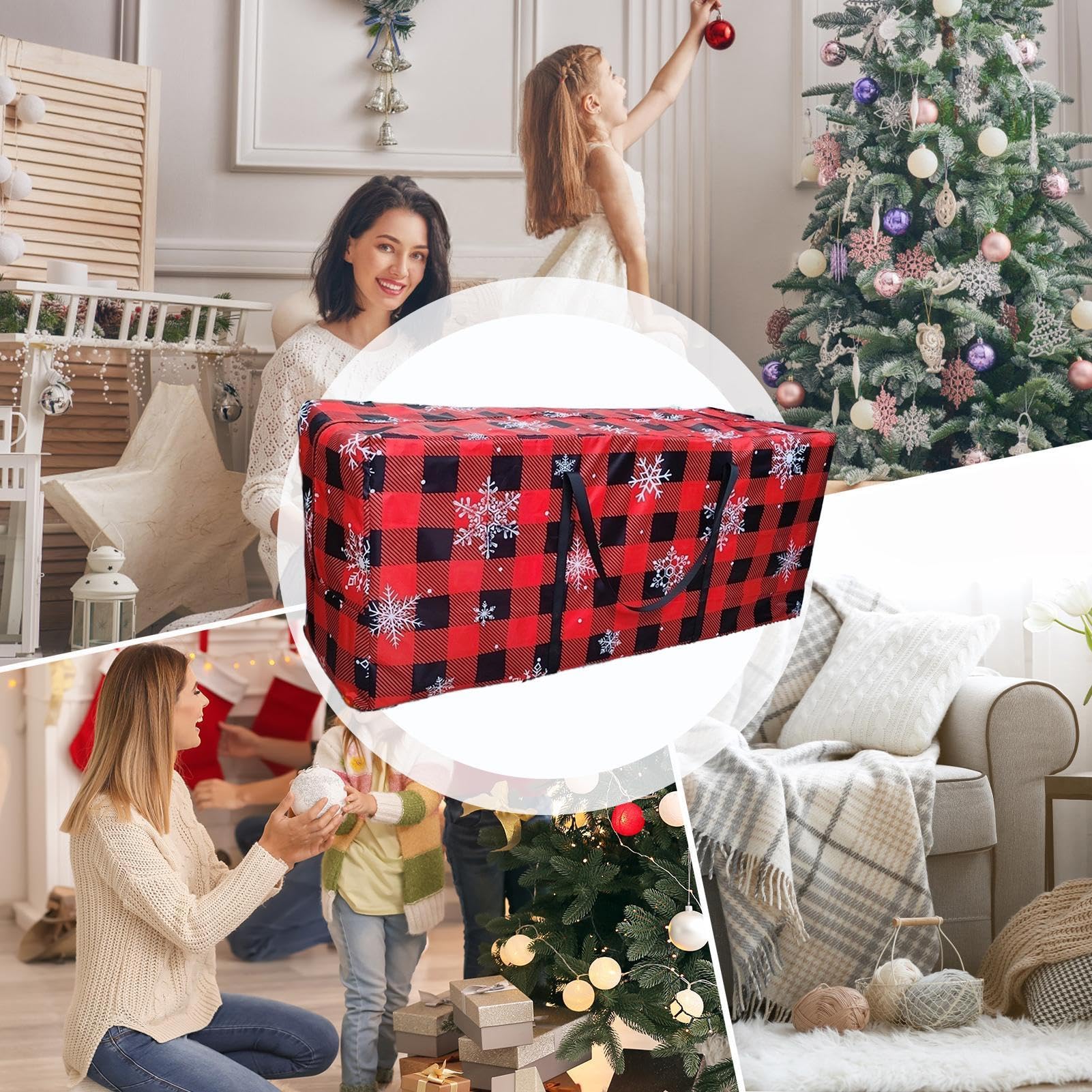 Scatola portaoggetti per albero di Natale, portaoggetti per albero di | Natale | Contenitori per alberi artificiali con fiocchi di neve - Borsa portaoggetti per albero di Natale Albero di Natale