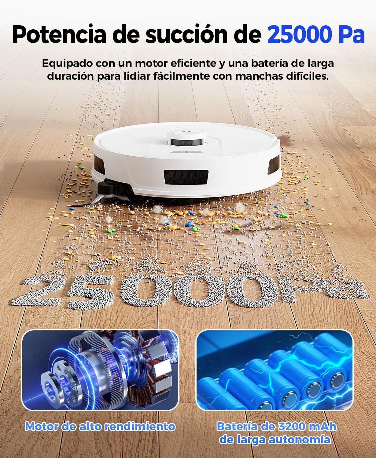 Redkey D8 Robot Aspirador y Fregasuelos, 25000Pa Aspirador Robot con Base, 4L Auto-Vaciado, Anti-Enredo de Cabello, Navegación LiDAR, Ideal para Alfombras y Pelos de Mascotas, Voz y aplicación