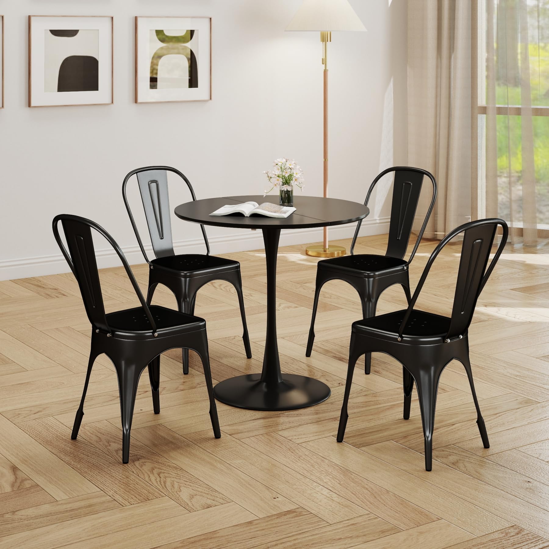 Juego de 8 Sillas de Comedor de Estilo Industrial Retro, Aspecto de Metal, Diseño Apilable, Sillas para Pestaurantes, Bistrós, Cafeterías, Bodas en el Jardín - Negro