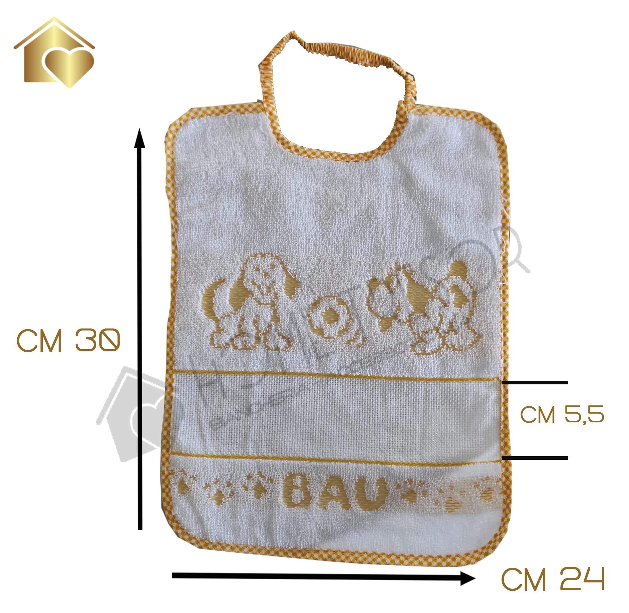 Set 6 Bavaglie Asilo Ricamabili 24x30 cm 100% Cotone Made in Italy