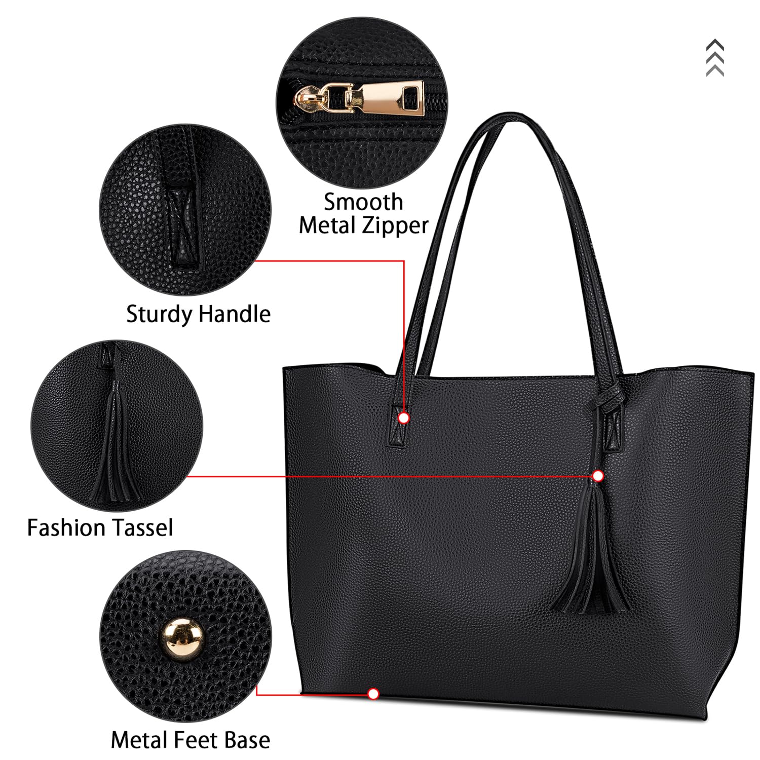NUBILY Borsa Donna Grande Borsa Tracolla Borse Shopper Donna Borsa Lavoro a Spalla PU Pelle Nappa Firmate Borsetta Donna Tote Grandi 2 Pezzi Set Nera