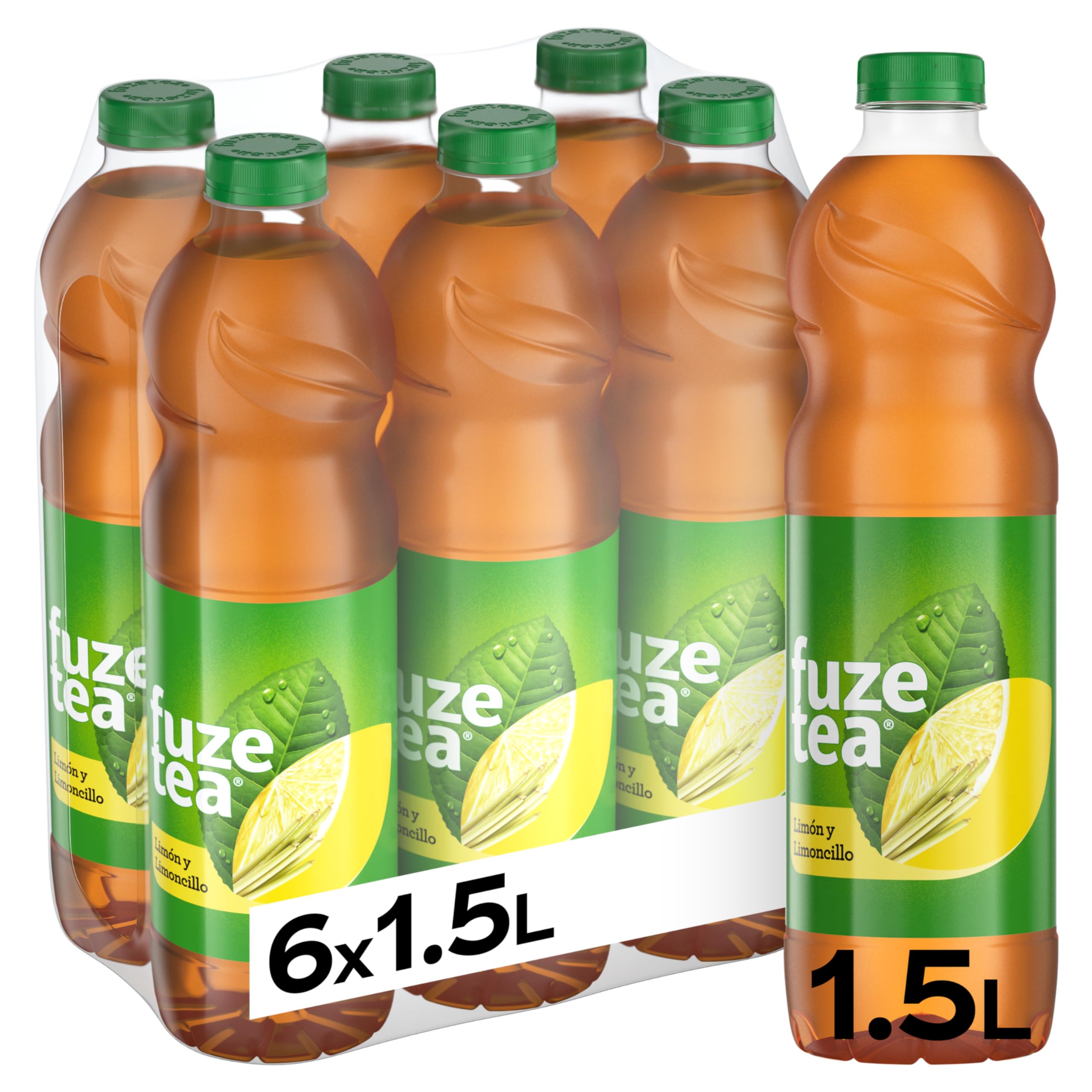 Fuze Tea Limón & Limoncillo, Refresco de Té sin Gas, Botella de 1.5 L, Pack de 6