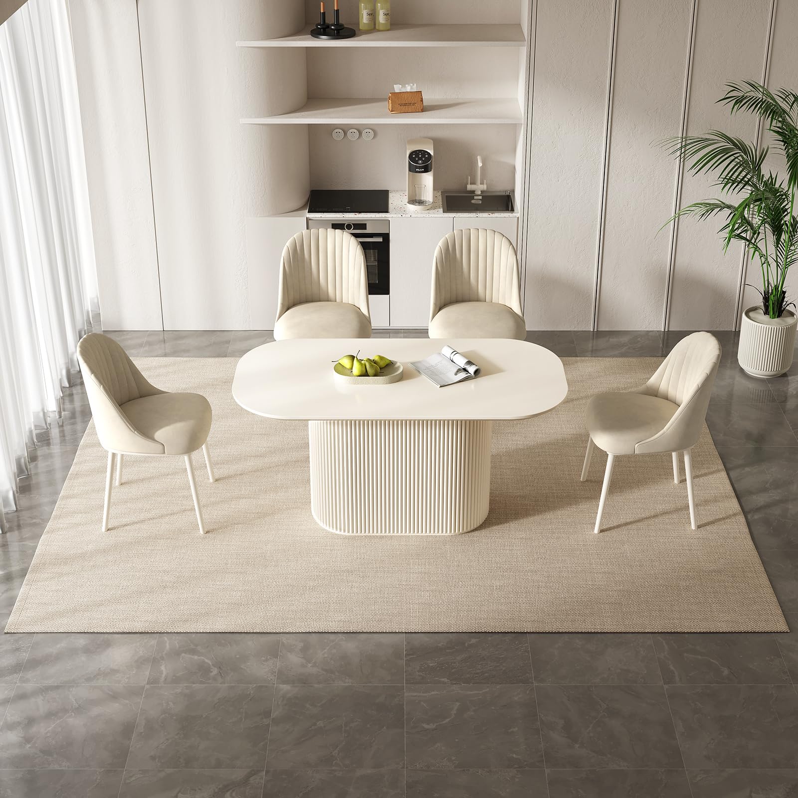 Modernes Esstisch Set mit 6 Stühlen, Weiß Essgruppe im Skandinavischen Design, Platzsparend und Pflegeleicht, Esszimmertisch für Küche & Wohnzimmer, Stabil & Stilvoll (1 Esstisch 6 Stühle, 160 cm)