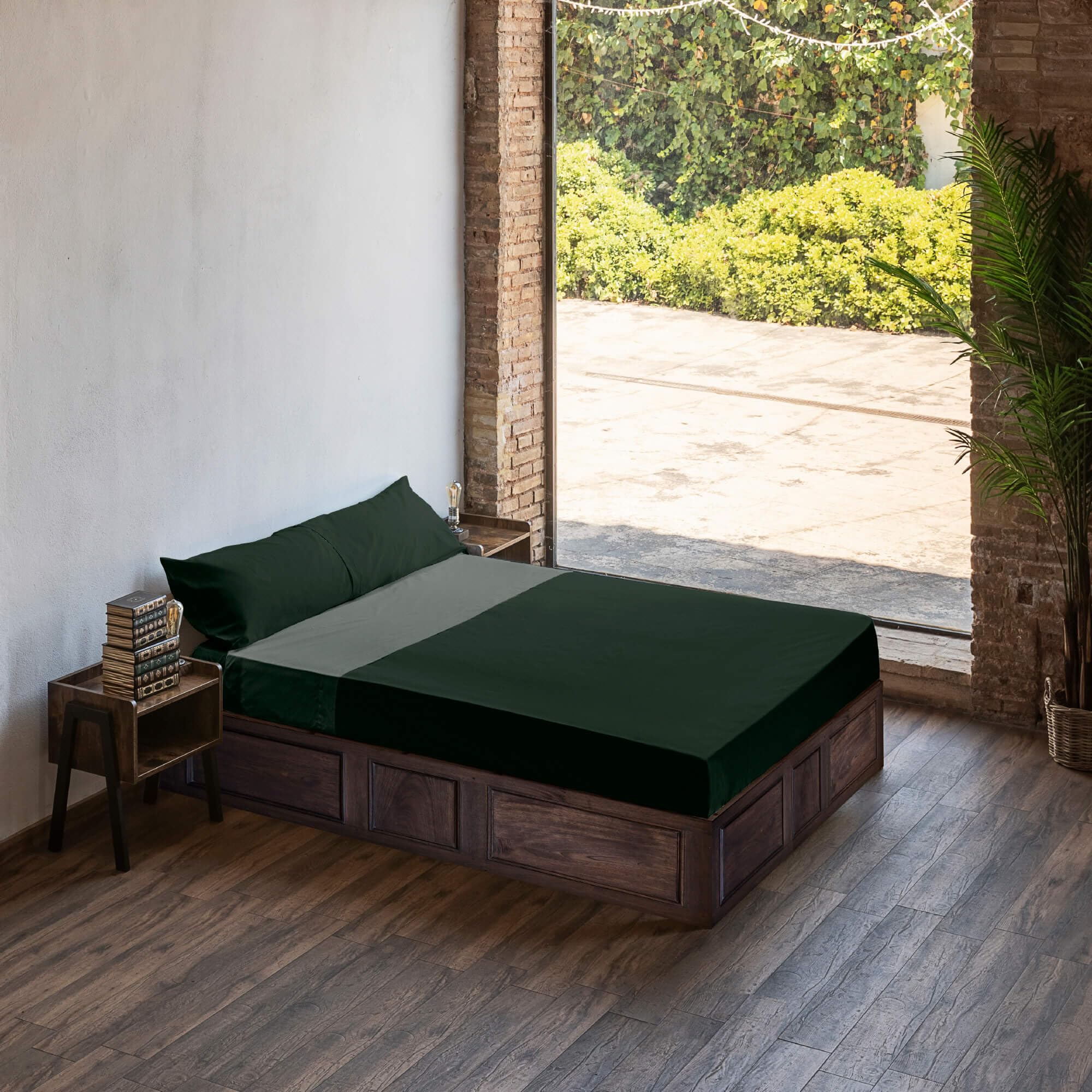 JUEGO DE SÁBANAS CON ALMOHADA Y BAJERA ESTAMPADAS 100% ALGODÓN MODELO HARRY POTTER VERDE PARA CAMA DE 90.