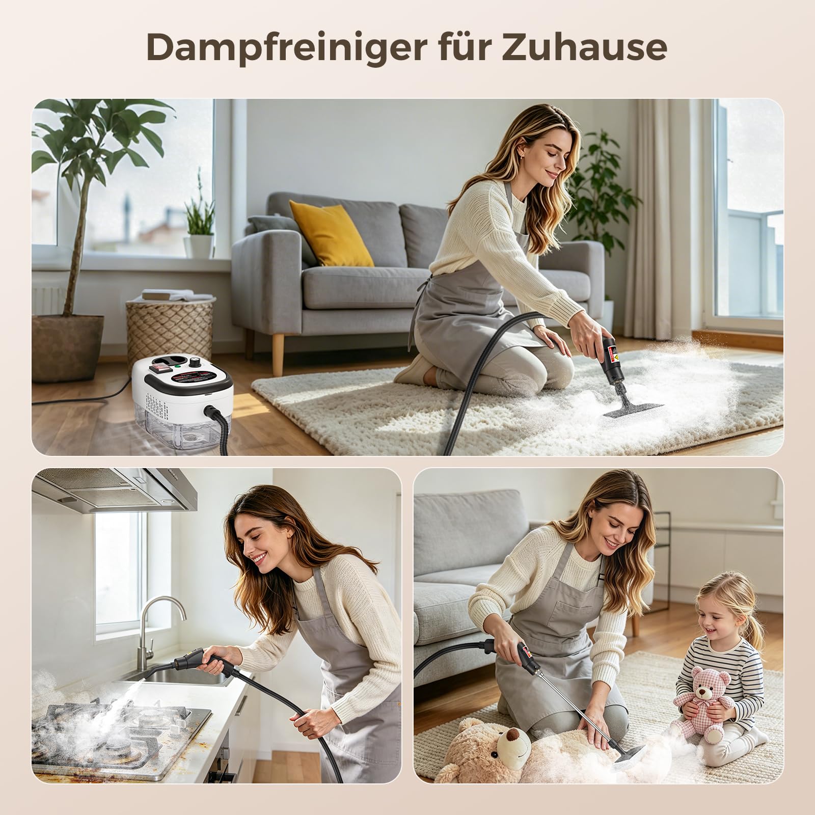 Dampfreiniger Handgerät, Hochdruck Dampfreiniger, Steam Cleaner Chemikalienfreier Hochdruck-Dampf – Schmutz Fett & Bakterien, Dampfreiniger für alles, Handdampfreiniger für Auto, Haushalt (Weiß)