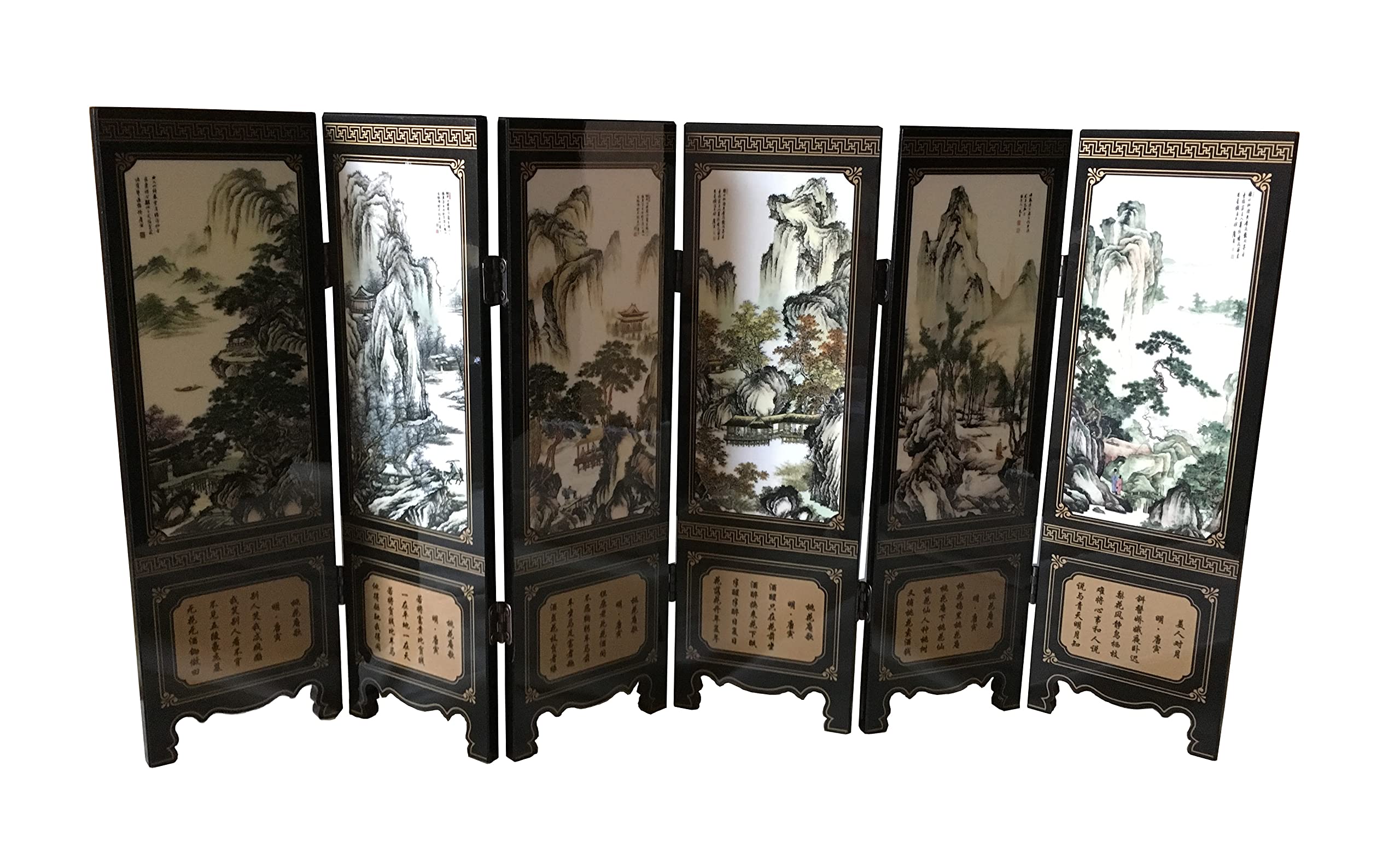 Decoraciones para el hogar, divisor de 6 paneles, mini pantalla plegable, laca china, mini pantalla plegable de escritorio, adornos de Feng Shui, regalo oriental, regalo de negocios