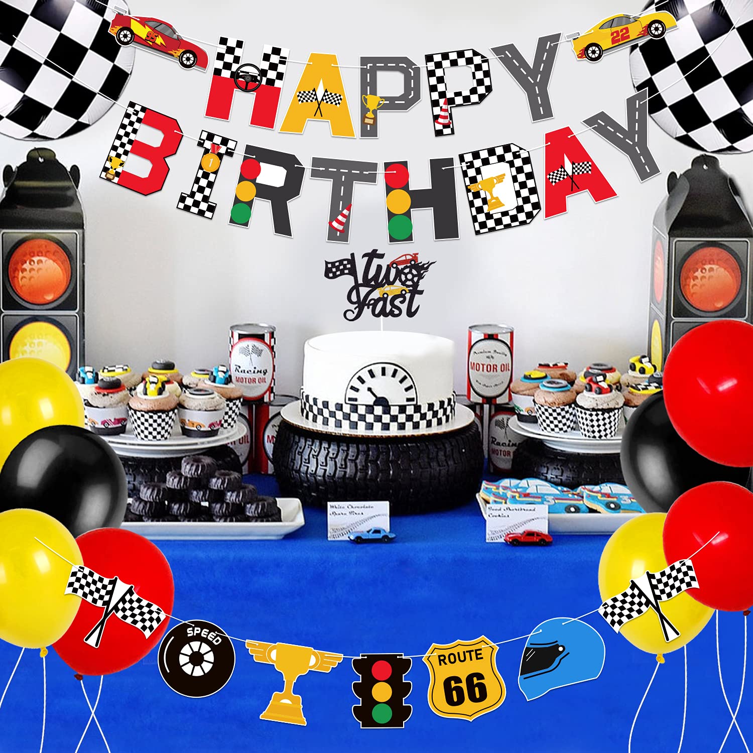 Race Car Two Fast Birthday Party Decorations, Birthday Banner and 2nd