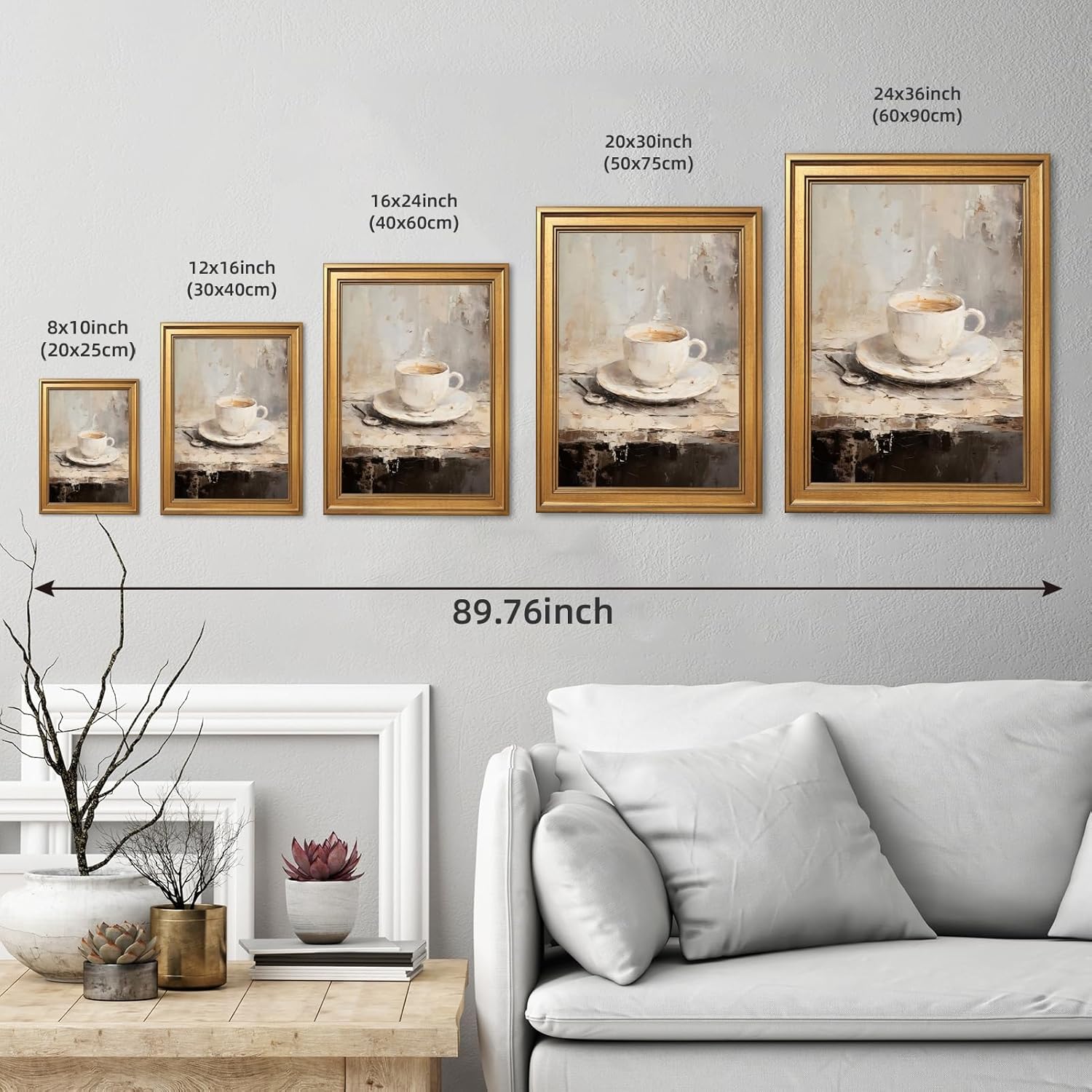 EQUEEN Vintage Coffee Cup Poster Kitchen Wall Art Farmhouse Wall Decor Rustic Painting Canvas Print For Kitchen Dining Room12x16inch Golden frame