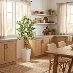 5FT Artificial Lemon Tree with Pot - 60" Fake Lemon Tree with White Tall Planter, Faux Lemon Plant with Realistic Fruits and Silk Leaves, Artificial Plants Indoor for Home Office Kitchen Decor
