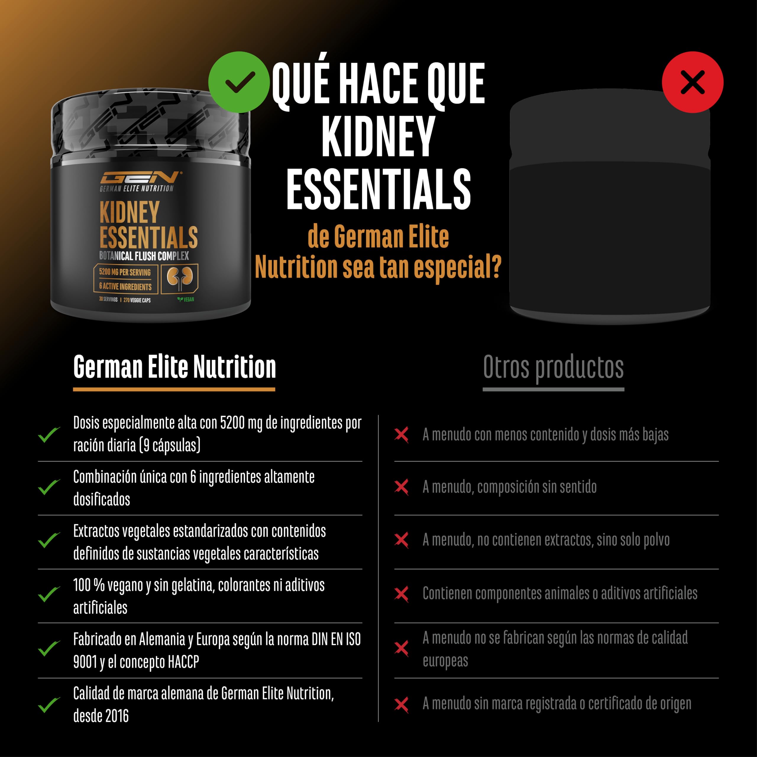 Kidney Essentials - 270 cápsulas - complejo Botanical Flush de alta dosis con extractos de astrágalo, ortiga, cereza ácida, corteza de pino, apio y vara de oro - vegano