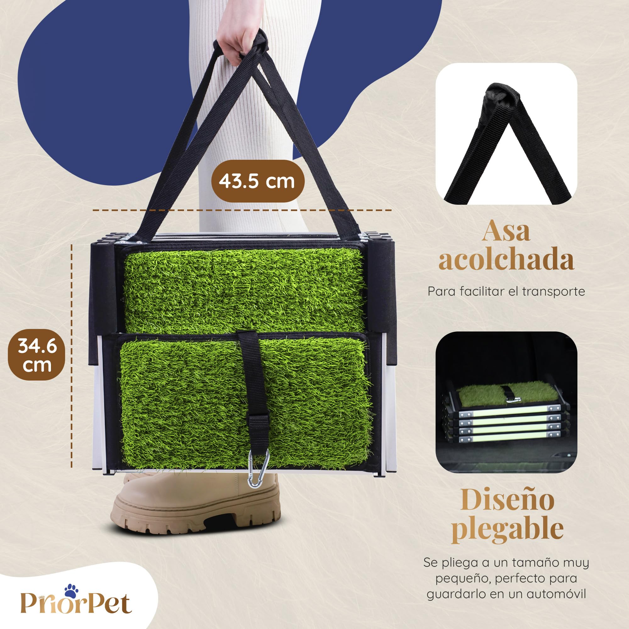 Escalera para Perros Plegable - Marca Que Brilla en la Oscuridad - Rampa para Perros de Coche - Adecuada para Todos los Coches - Superficie de césped Antideslizante - Capacidad de 77 kg - 4 Escalones