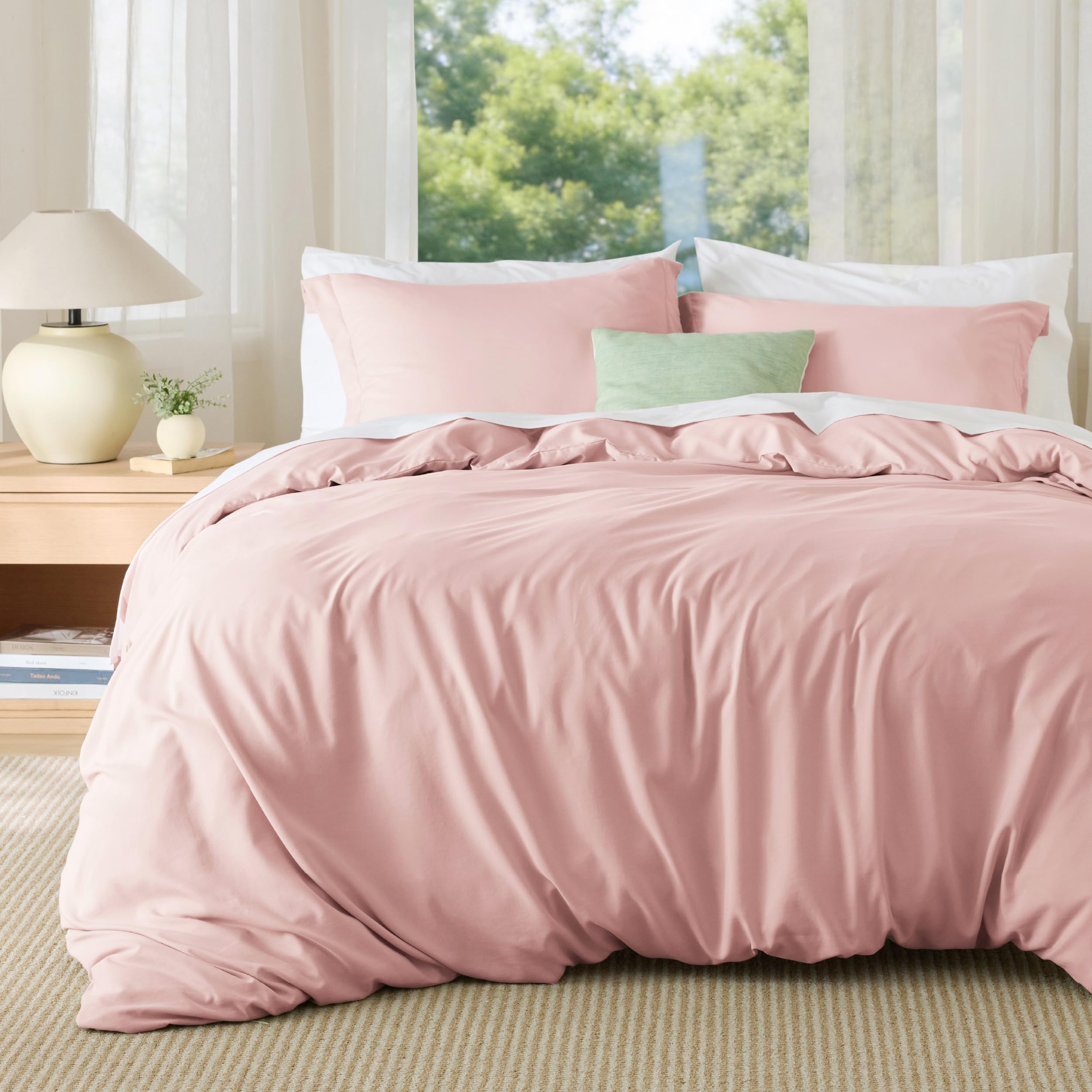 Bedsure Duvet Cover King Size, Soft Double Brushed Bedding Set, 3Pcs, Pink