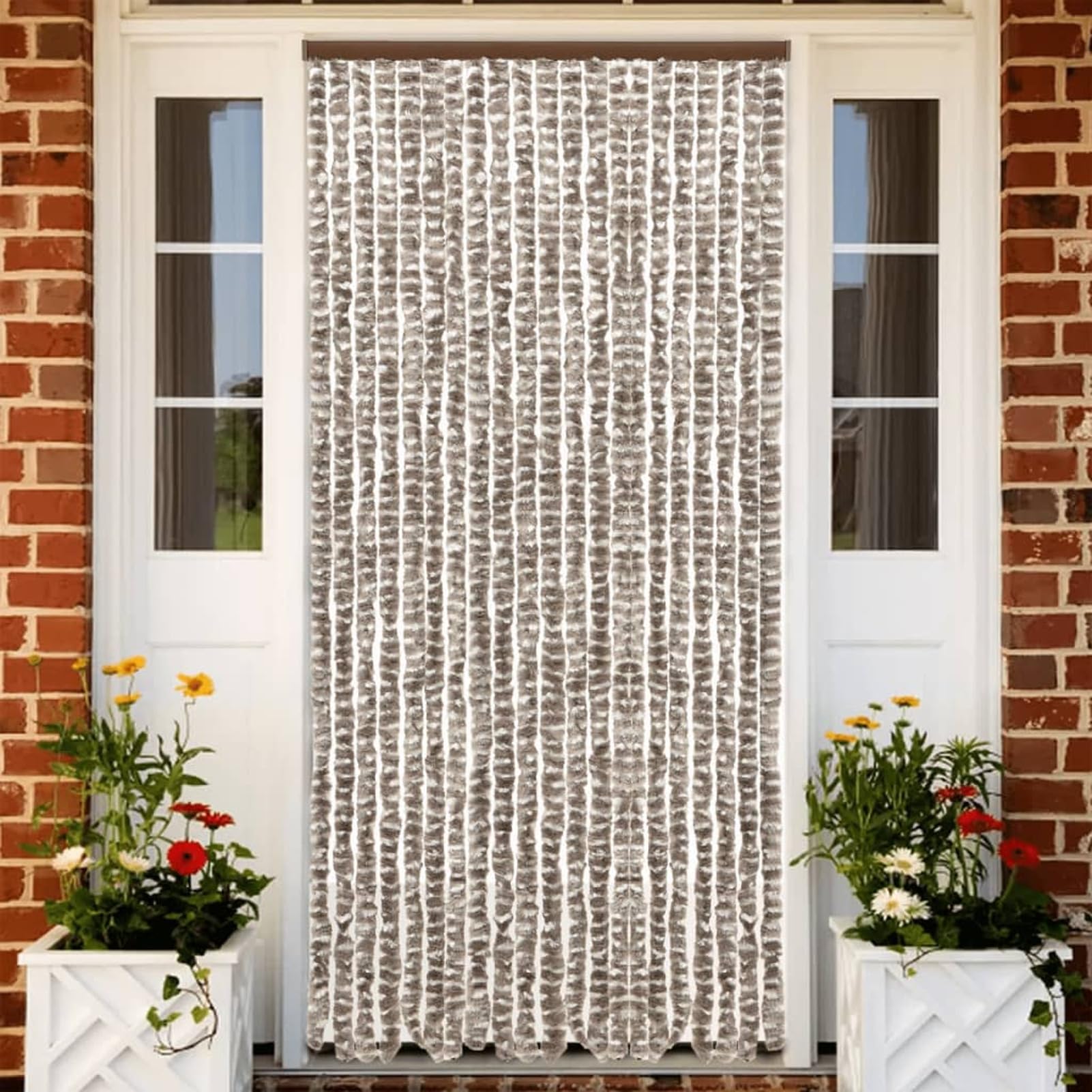 JUDYY Tenda Antimosche Tortora e Bianca 56x200 cm in Ciniglia,Tenda Antimosche per Finestre e Porte Leggera Resistente all'Acqua Silenziosa Zanzariera Antiisetti-377403