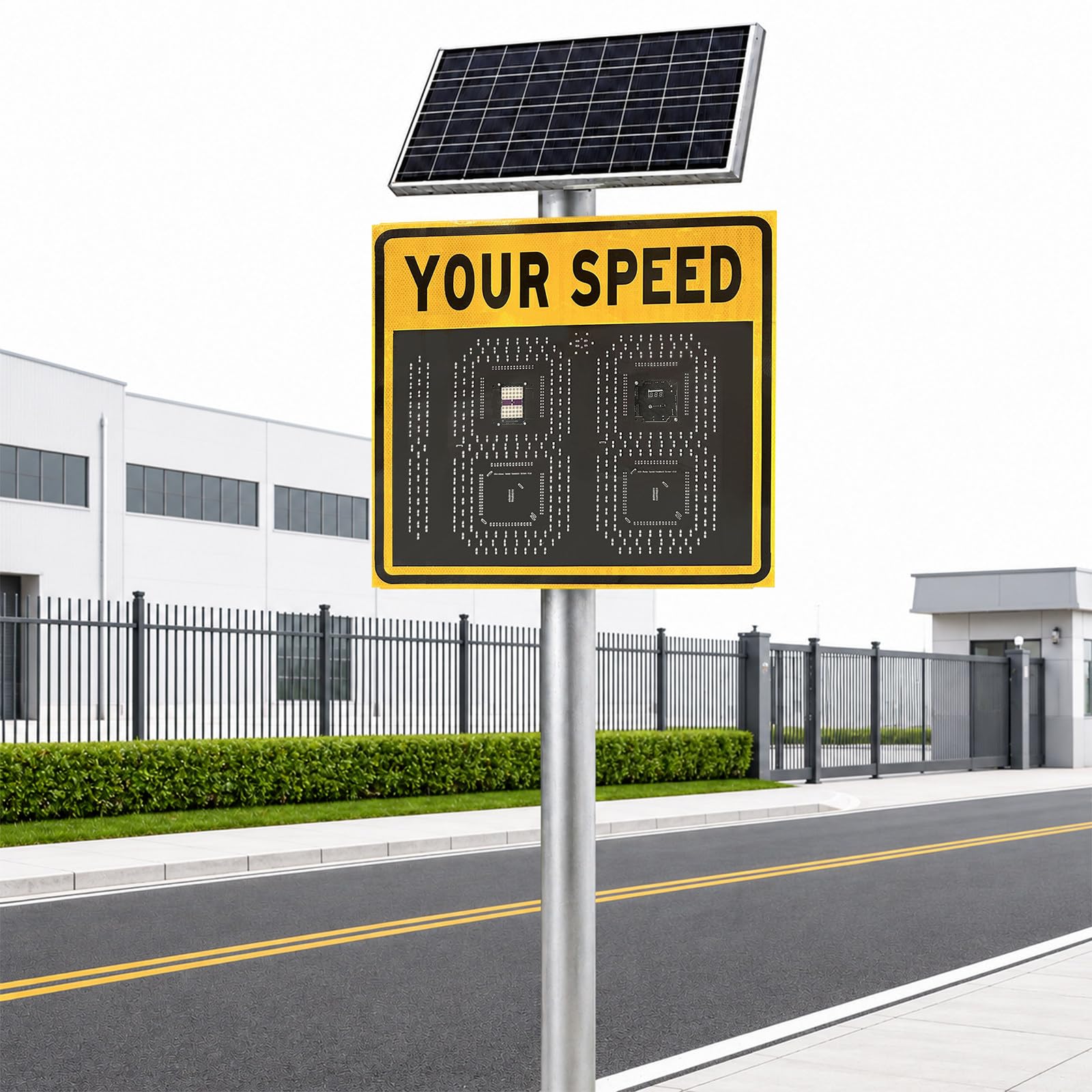 XEEAOFE 24"x24"(24"x27") Traffic Radar Speed Display, Solar Powered LED Flashing Warning Board, Weatherproof for Highways & Speed-Limited Roads 3 Digit