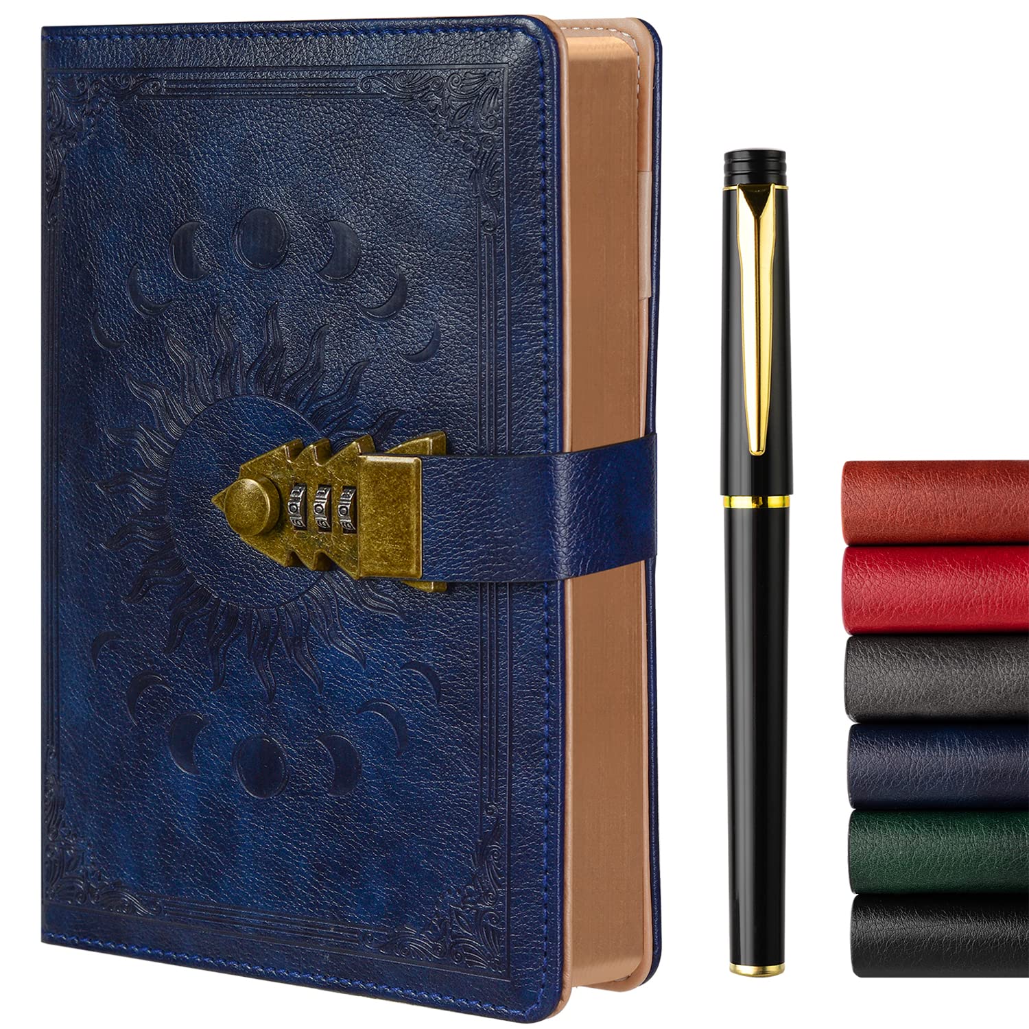 ZXHQ Lock Diary with Pen, A5 Ruled 240 Pages PU Leather Journal with Lock