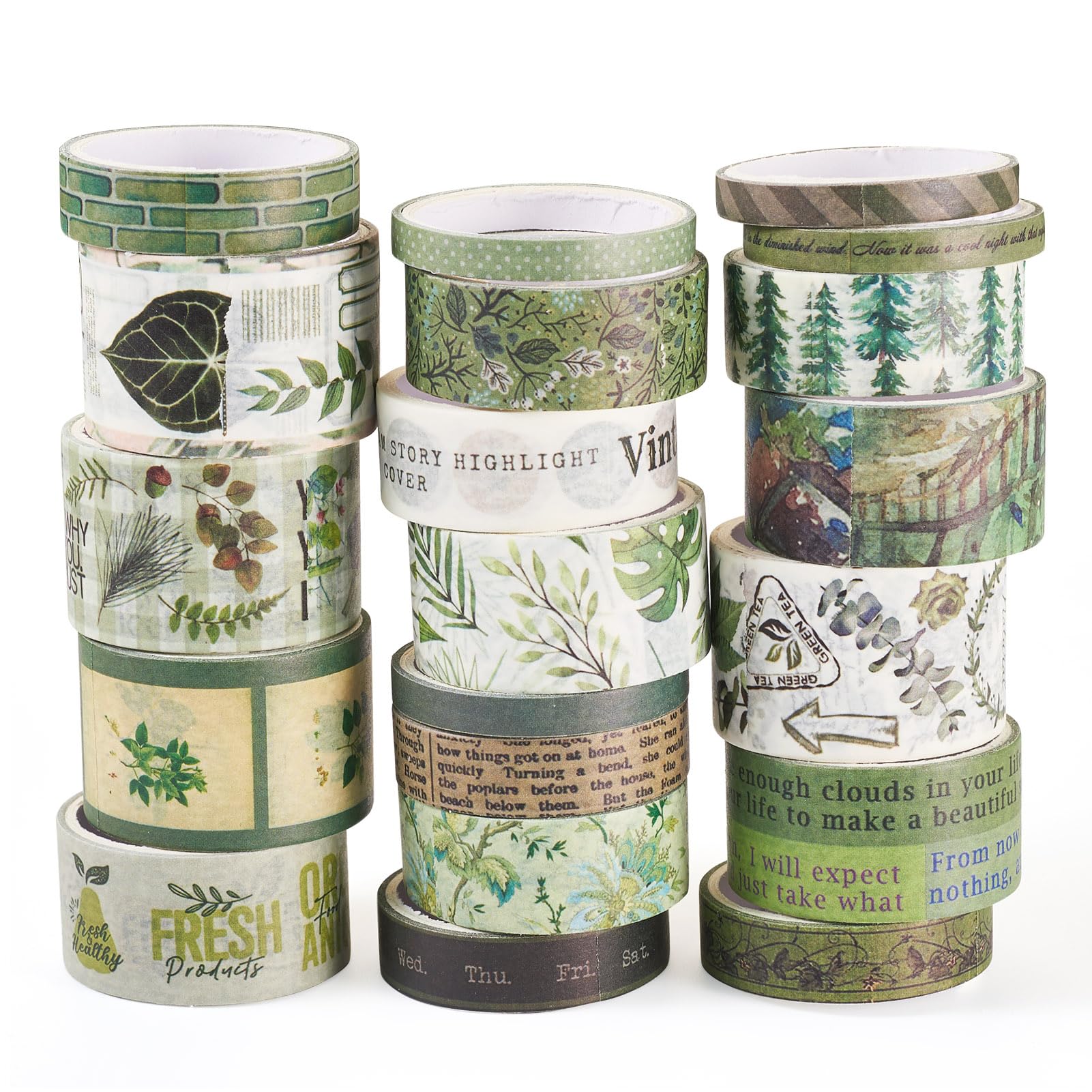 Sparkeads 20 Rolls Washi Tape Set Colored Masking Tape Forest Flower Leaf Letter Retro Decorative Adhesive Sticker for Scrapbooking Bullet Journals Present Wrapping DIY Crafts Book Planner(Green)