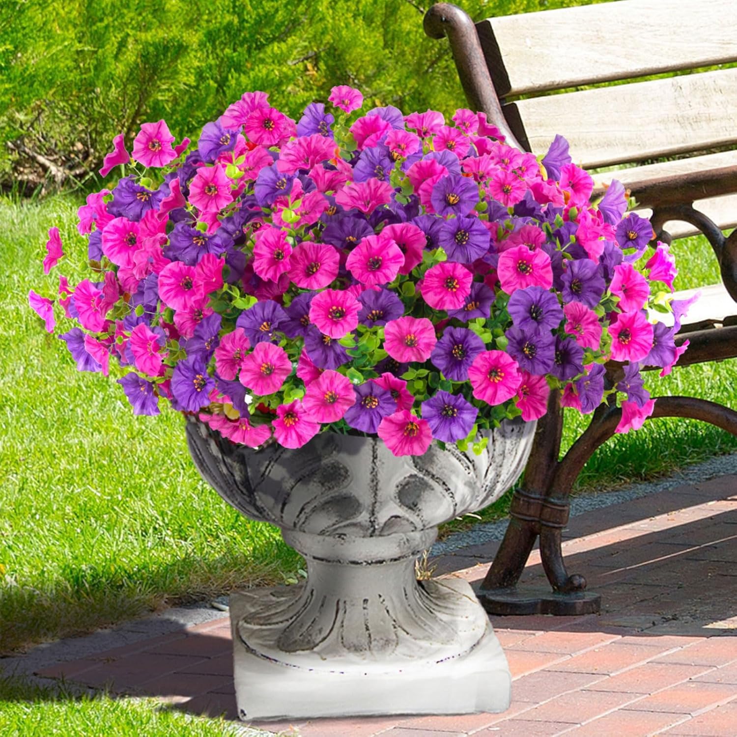 12 Bundles Morning Glory Artificial Flowers for Outdoor Decoration UV Resistant Fake Plastic Plants Artificial Greenery for Indoor Outdoor Garden Patio Window Box Home Decor - Image 4