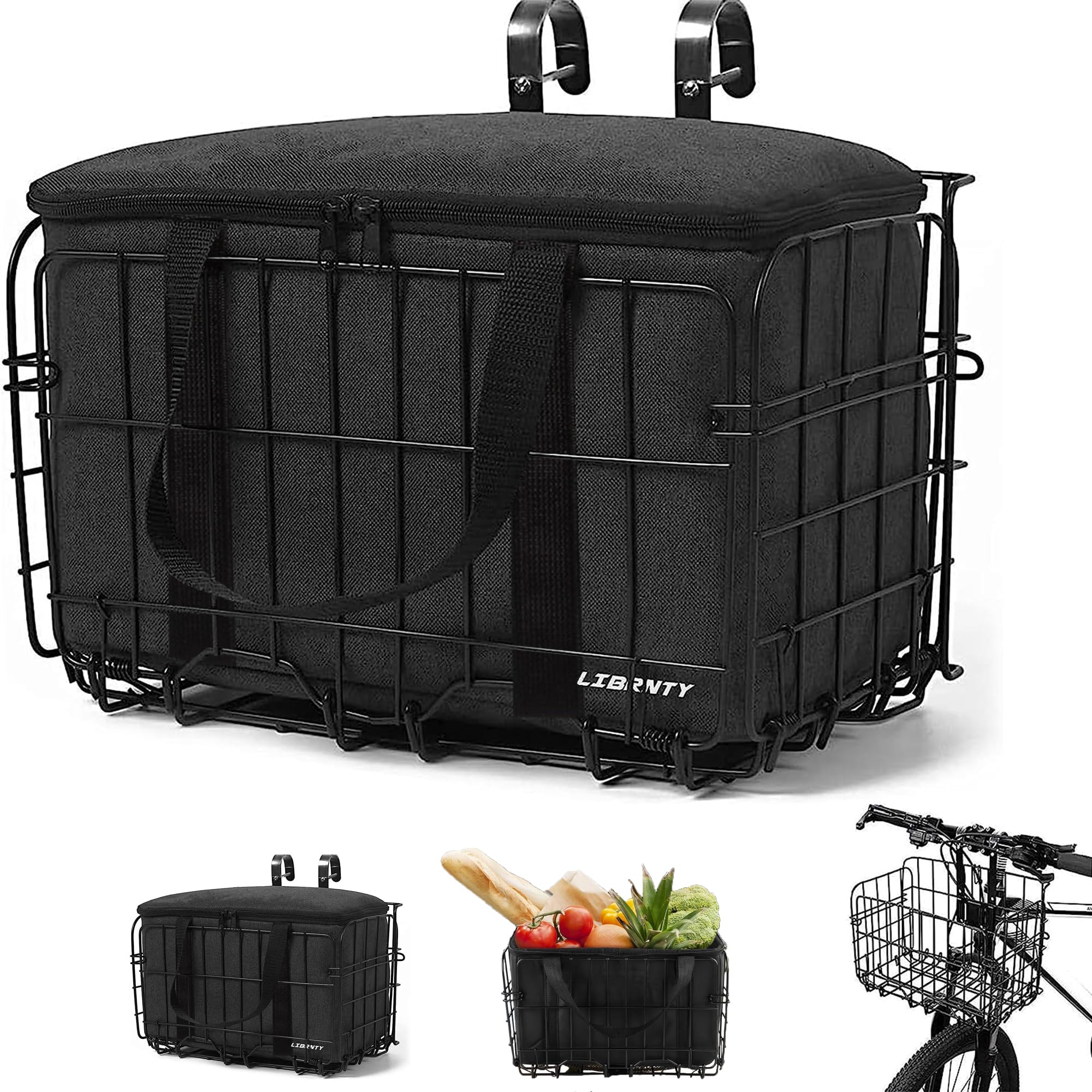 Cesta Delantera Bicicleta Malla Metálica, Bolsa Trasera Desmontable Multiusos para Bicicleta Plegable y Mountain Bike