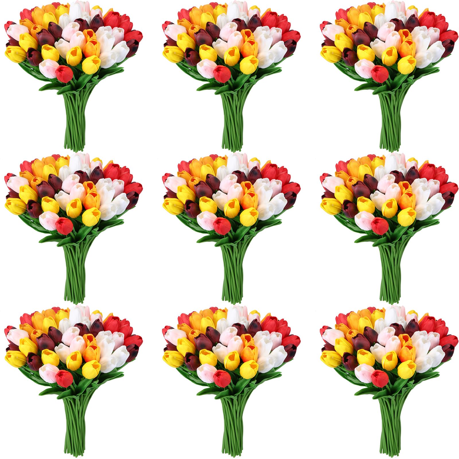 Jexine 60 Pcs 13 Inch Multicolor Tulips Artificial Flowers Real Touch Tulips Fake Stem Floral Faux Tulips Bouquet Spring Decorations for Easter Home Vase Arrangement Wedding Office Table Decor