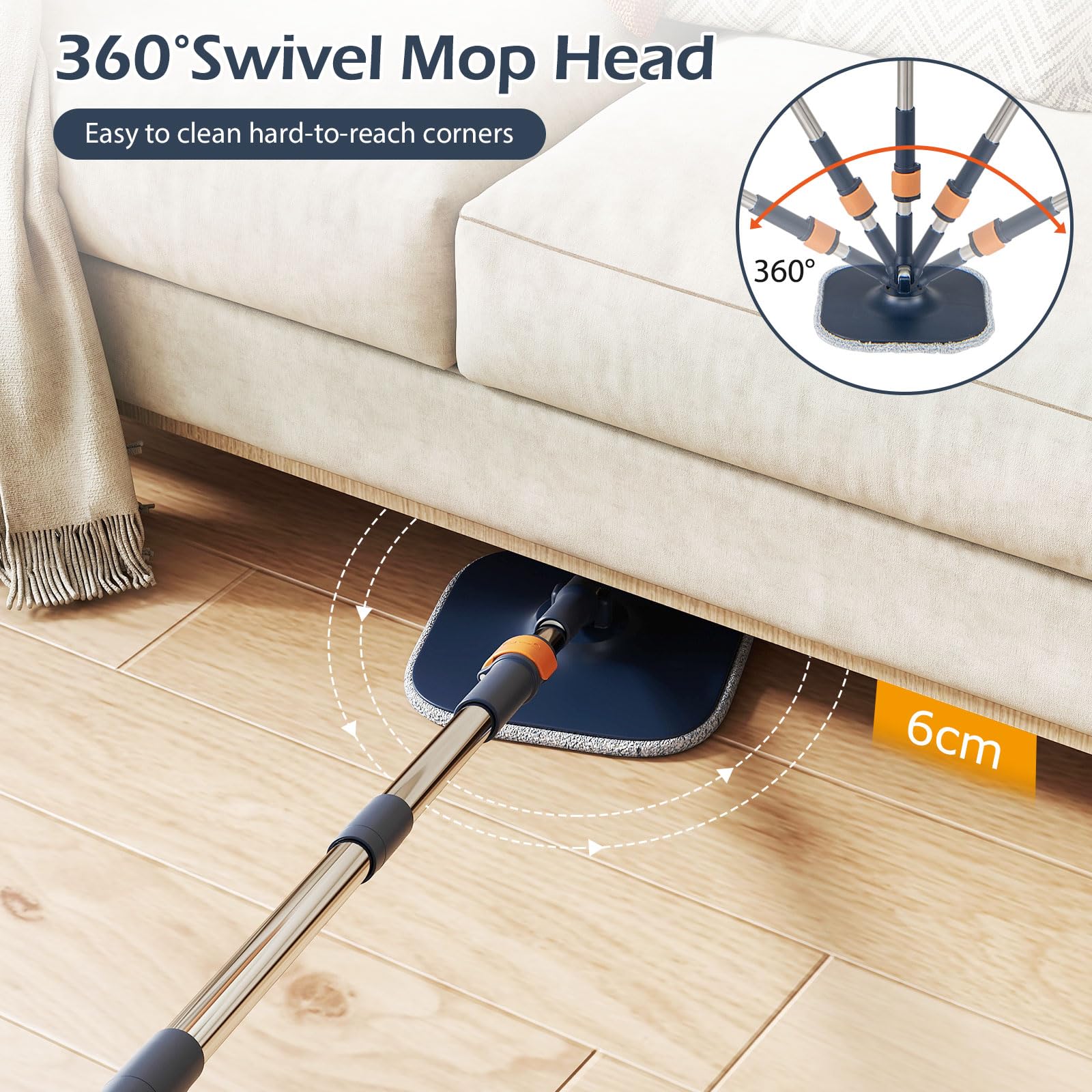 Lifezeal Escoba de Fregona con Cubo Doble, Cabezal Giratorio 360° con Paños Reutilizables, Separación de Agua Limpia y Sucia para Suelos de Baldosas de Parquet para Casa (Azul 2 Cabezas + 9 Paños)