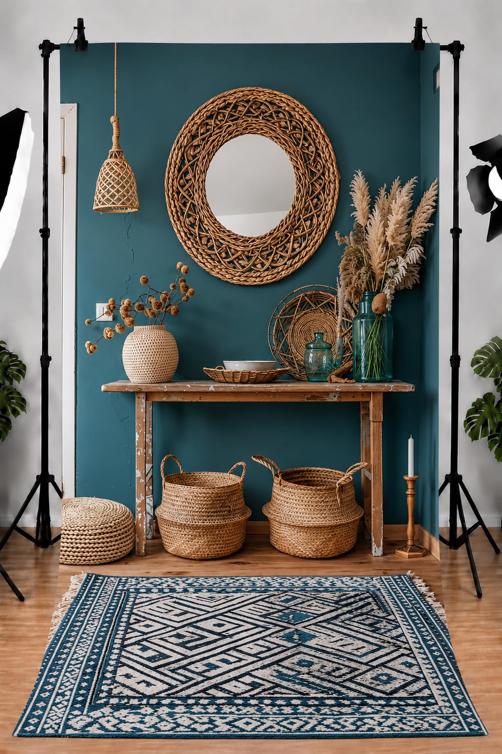 Boho Chic Interior Photography Backdrop Cloth Background - Professional Studio Photo Prop for Portraits & Product Shoots Seamless Photo Booth Prop Backdrop Size 8Feet Height & 5Feet Width(8 * 5)-image-1