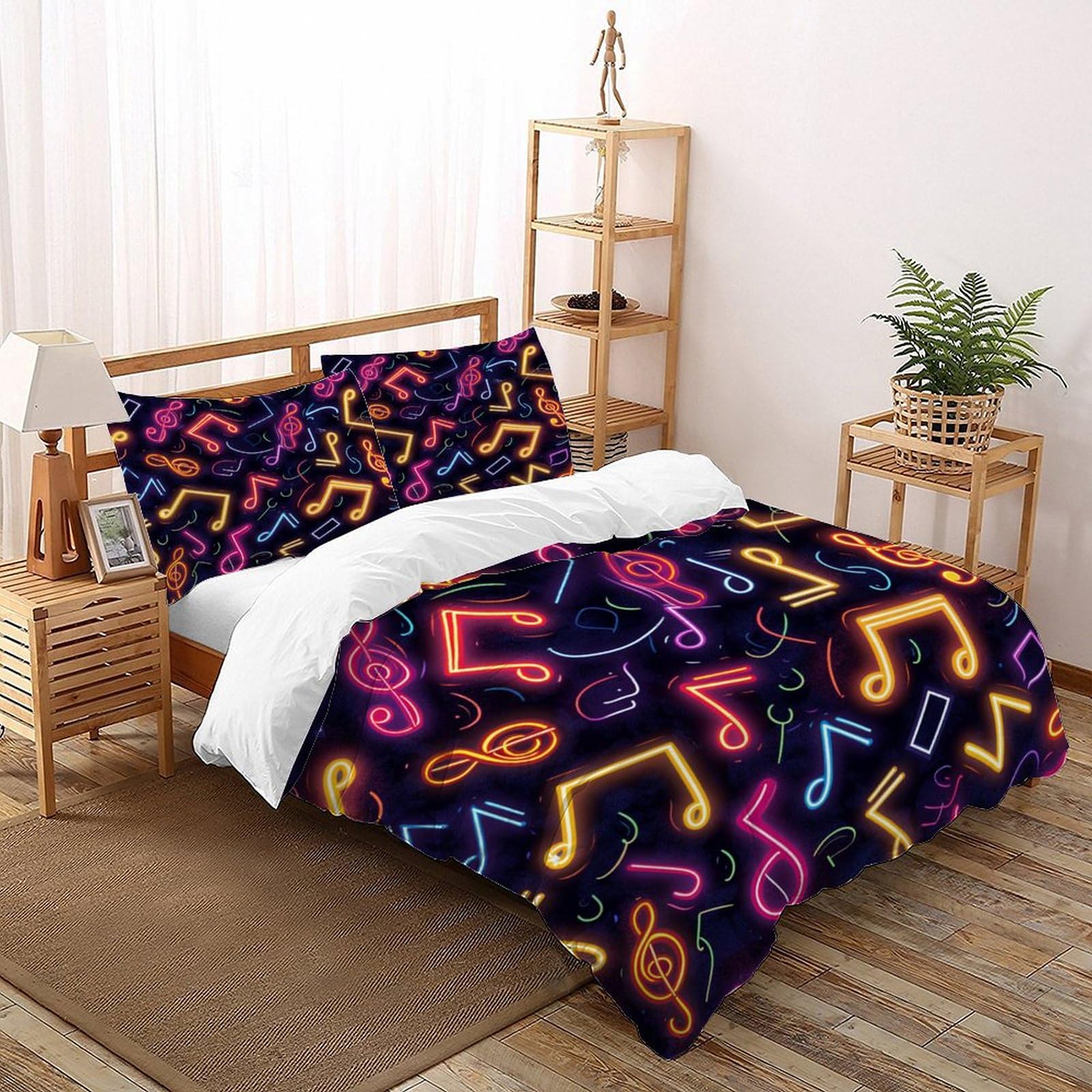 Housse de couette de musique avec linge de lit imprimé 3D et 2 taies d'oreiller