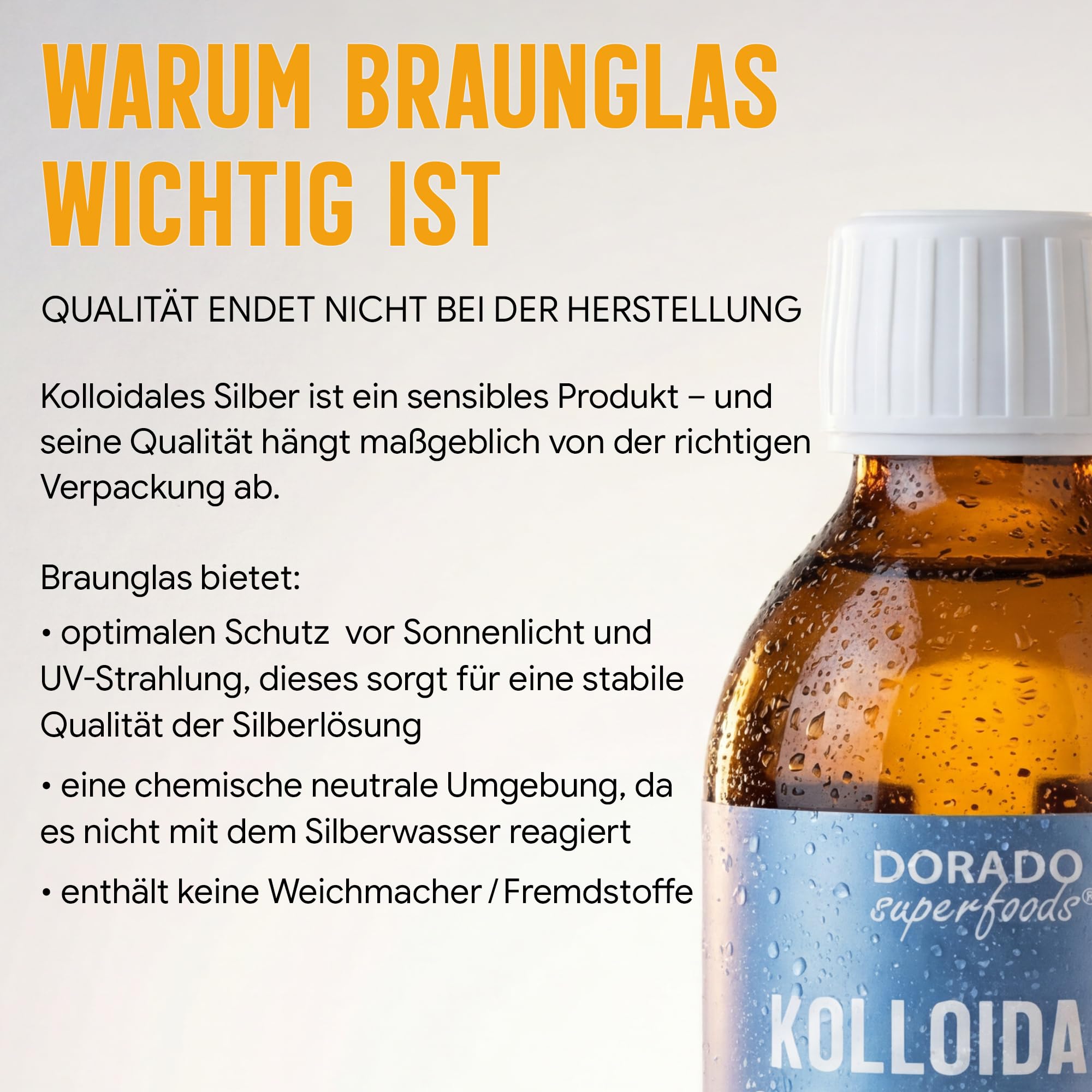 Kolloidales Silber 200 ppm – 1000 ml (4x250 ml) – Silberwasser, Braunglasflasche, Premium Qualität – Dorado Superfoods®