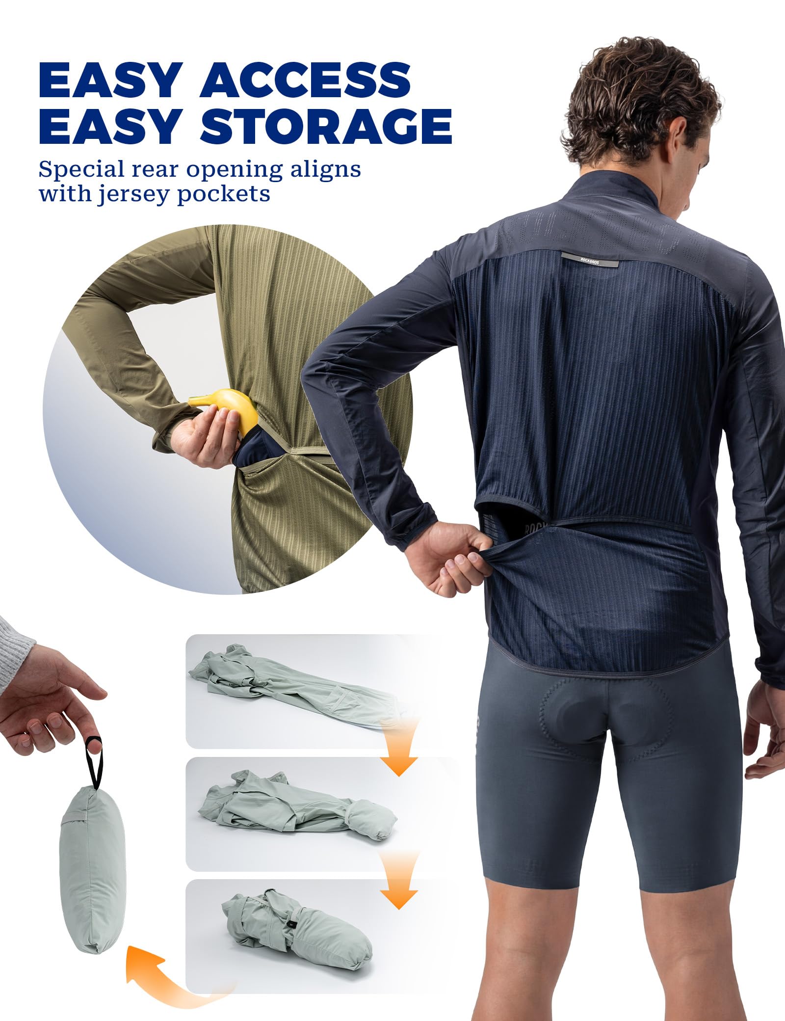 ROCKBROS Giacca da Ciclismo Uomo Donna Antivento Ripiegabile Leggero