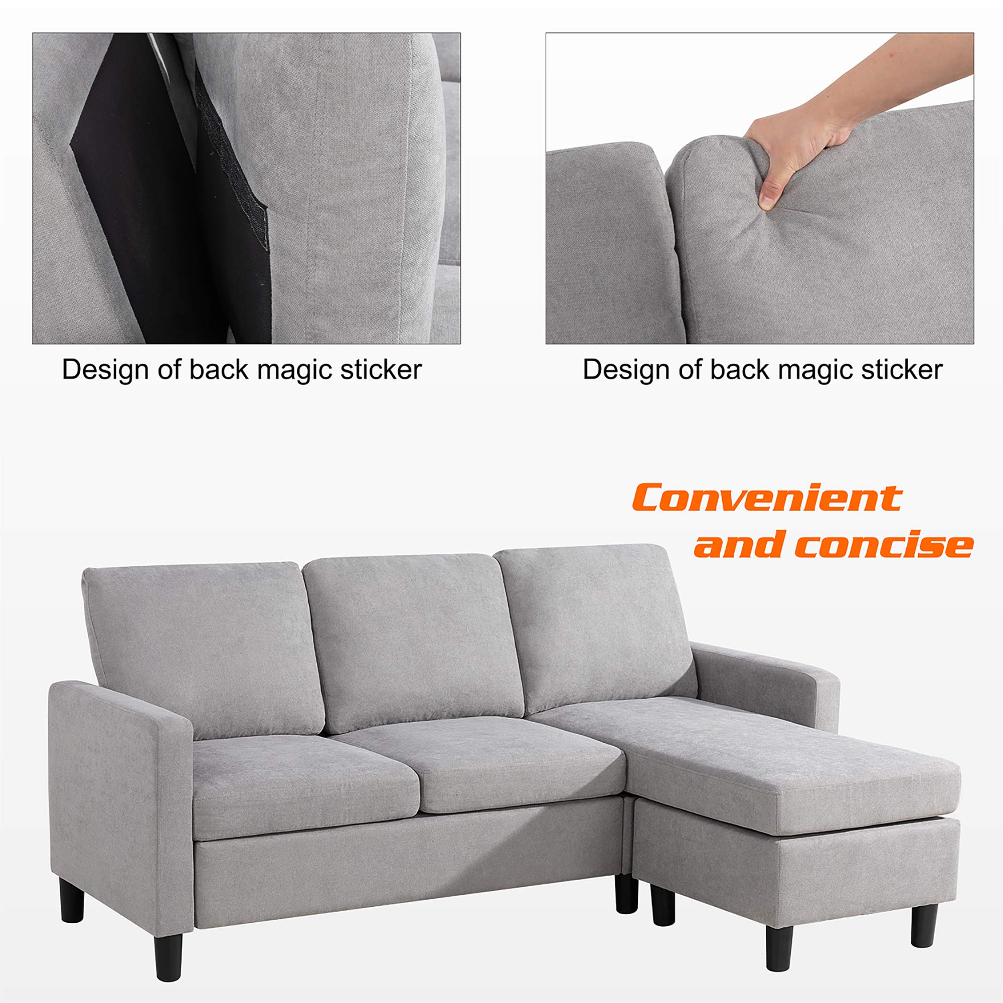 JY QAQA Convertible Sectional Sofa Couch with 3Seat Sofa, LShaped