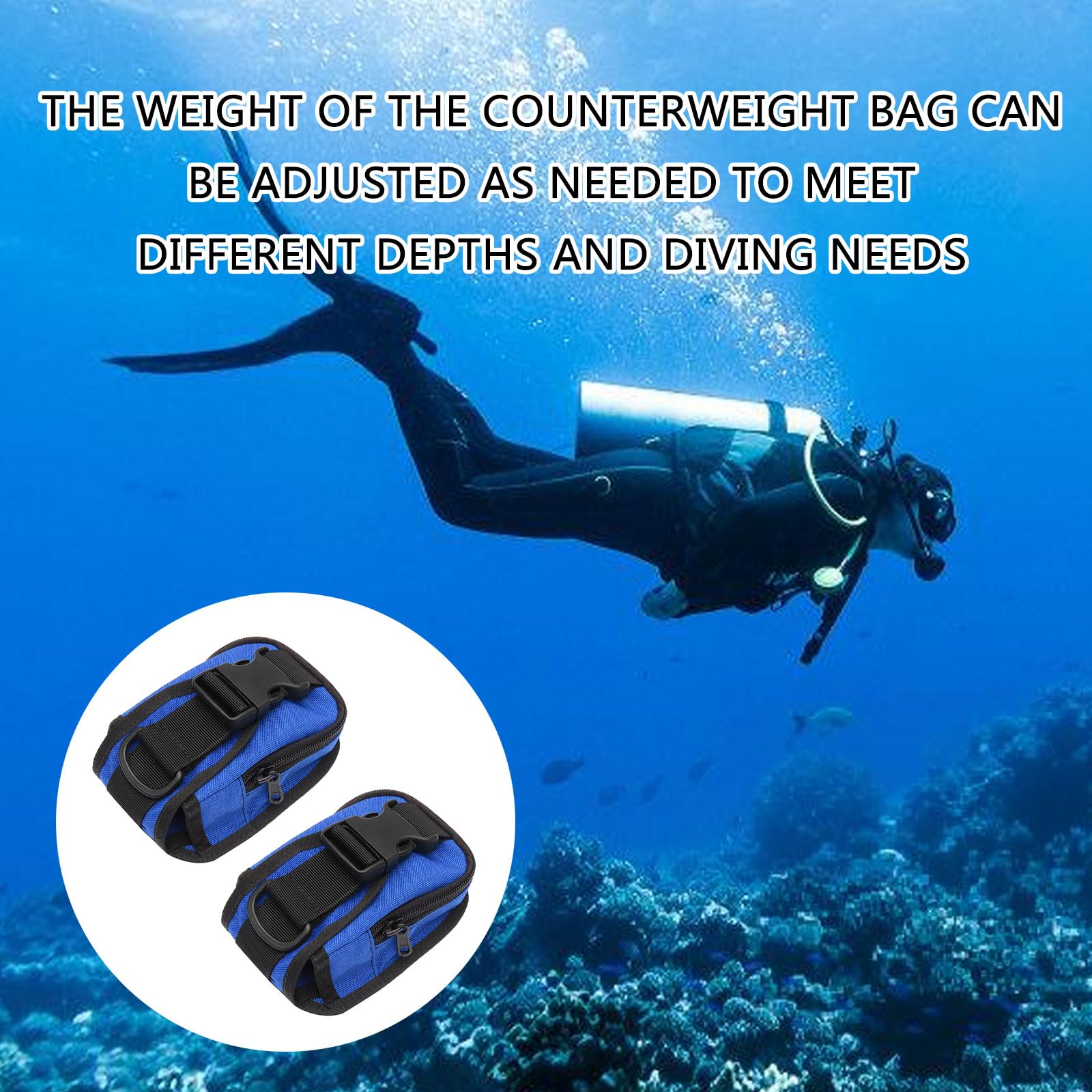 Generisch Sacca contrappeso da 2,7 kg con chiusura rapida | Coppia di borse per pesi subacquei da 2,3 kg, per immersioni subacquee, accessori per attrezzatura da snorkeling
