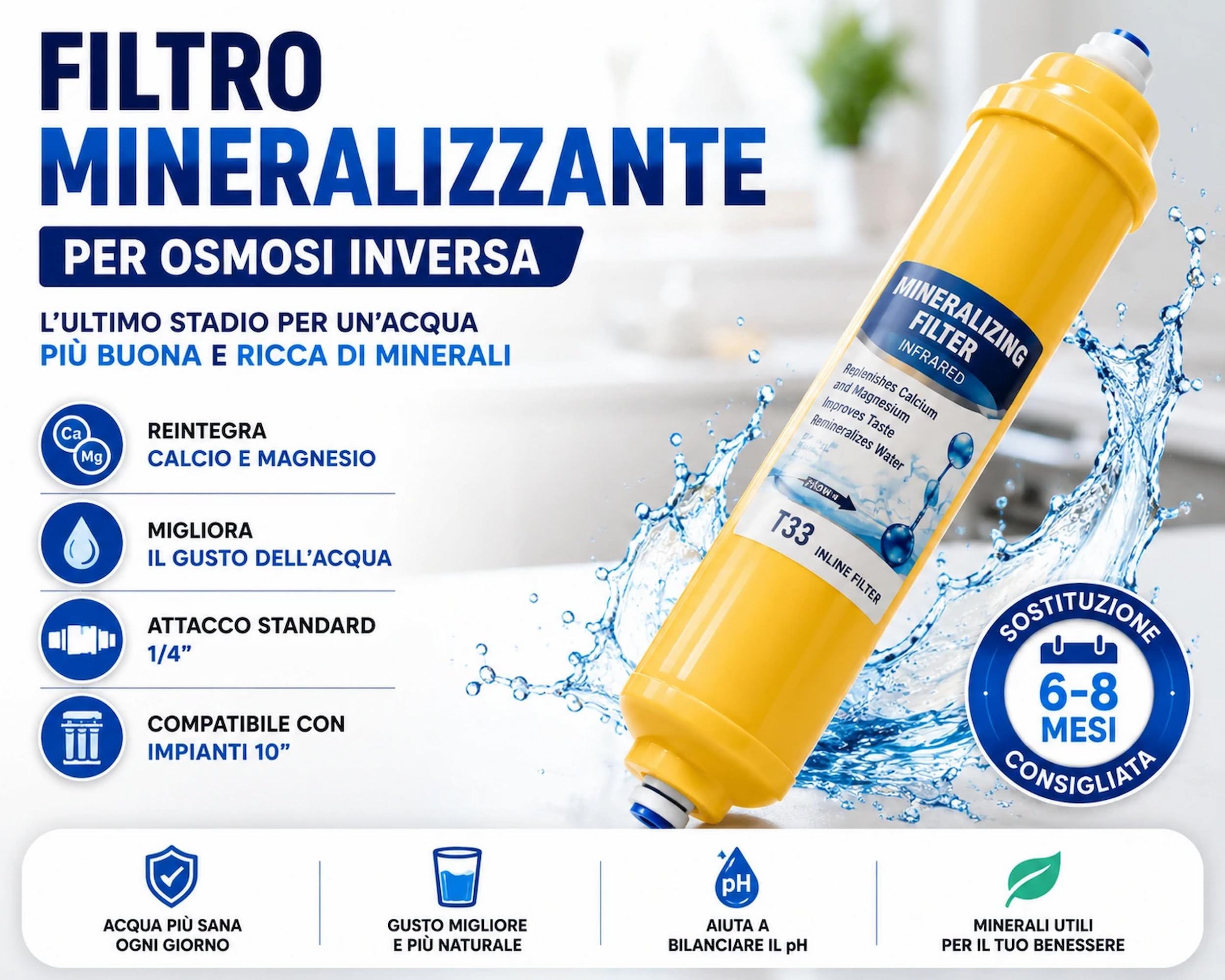 Filtri depuratore acqua Kit 5 filtri osmosi inversa domestico con mineralizante | Acqua potabile dal rubinetto di casa